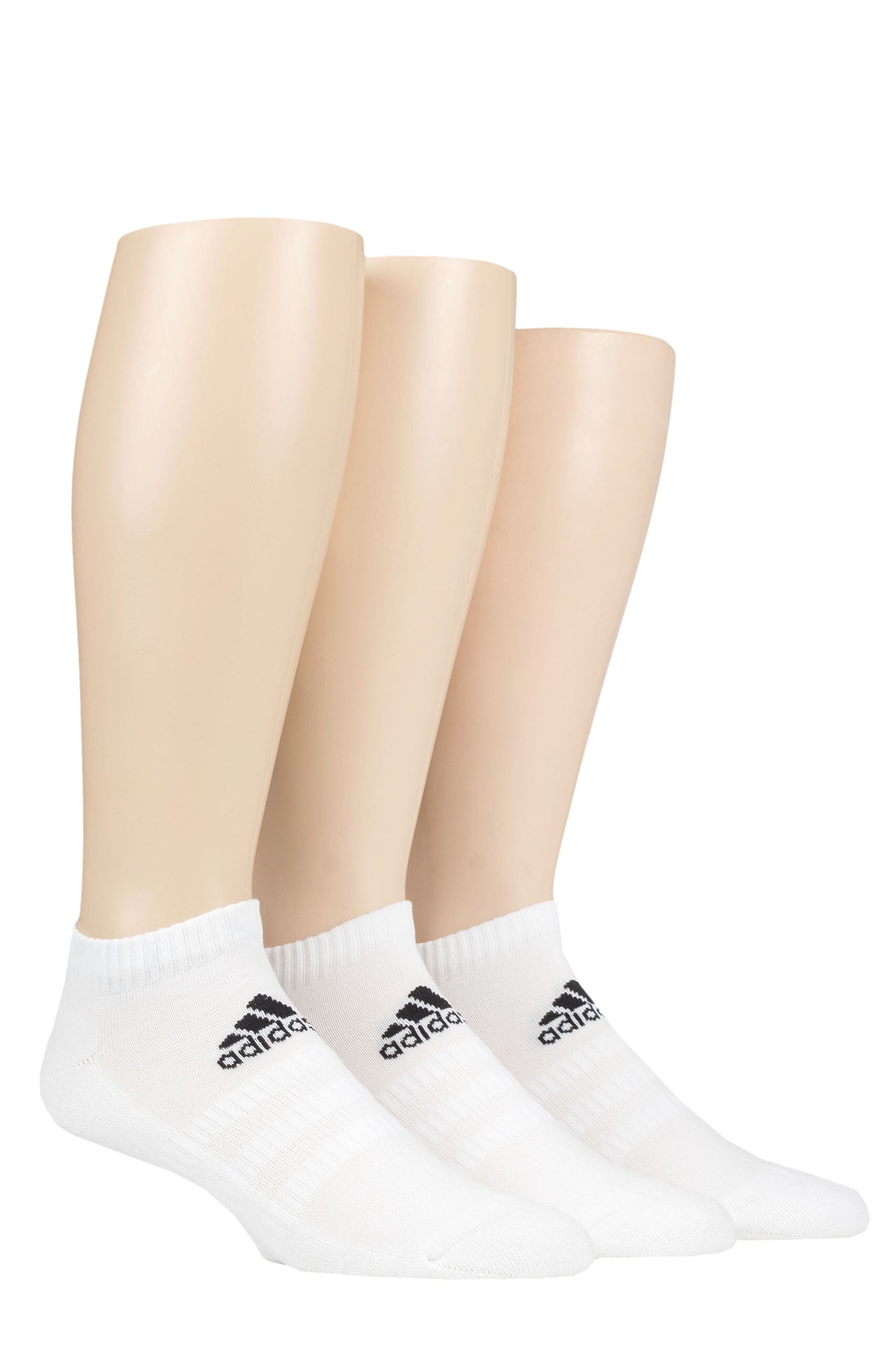 Image of Adidas 3 Pair Cushioned No Show Socks White Small