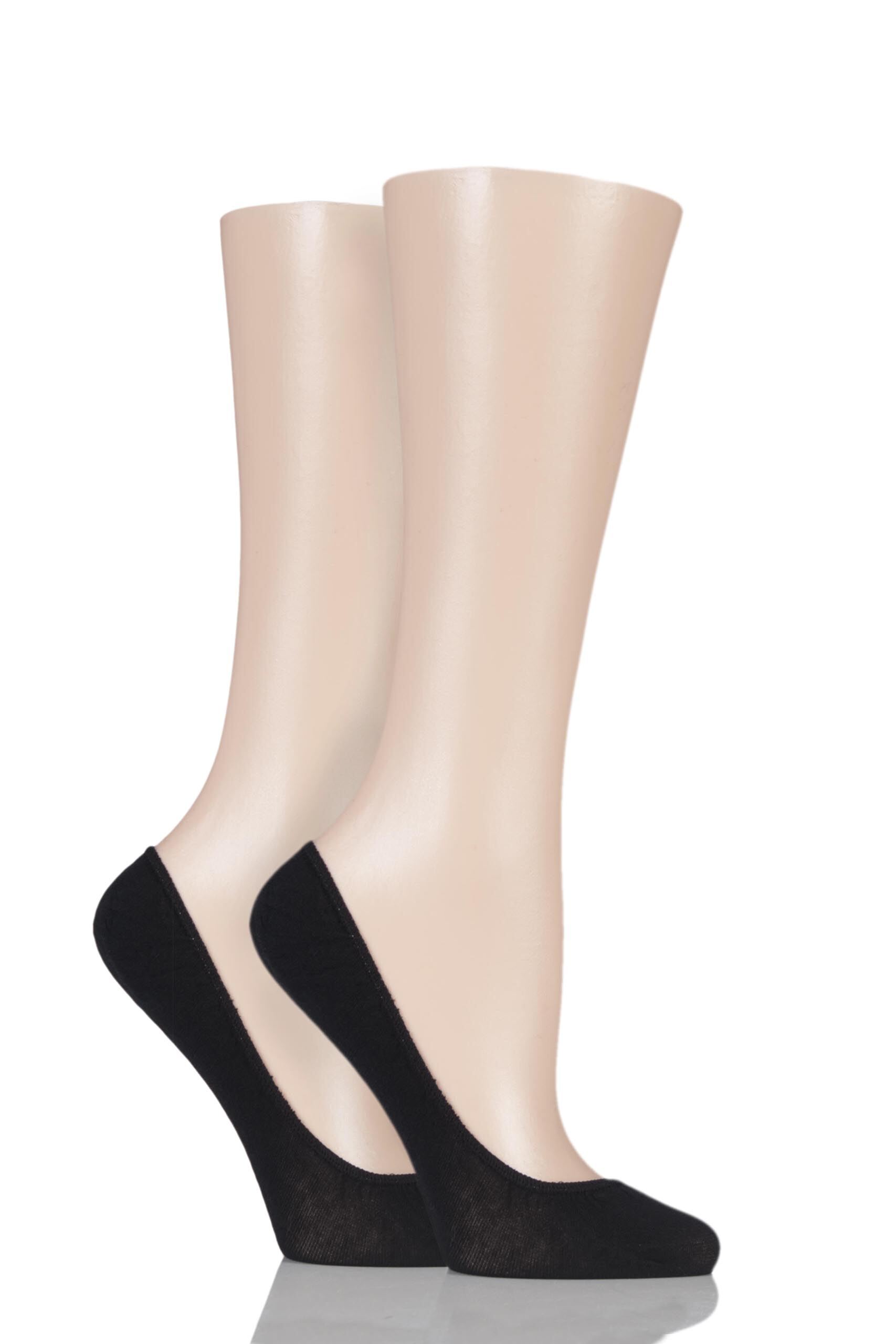 Image of 2 Pair Black Everyday Silver Fresh Footsie Ladies One Size - Pretty Polly