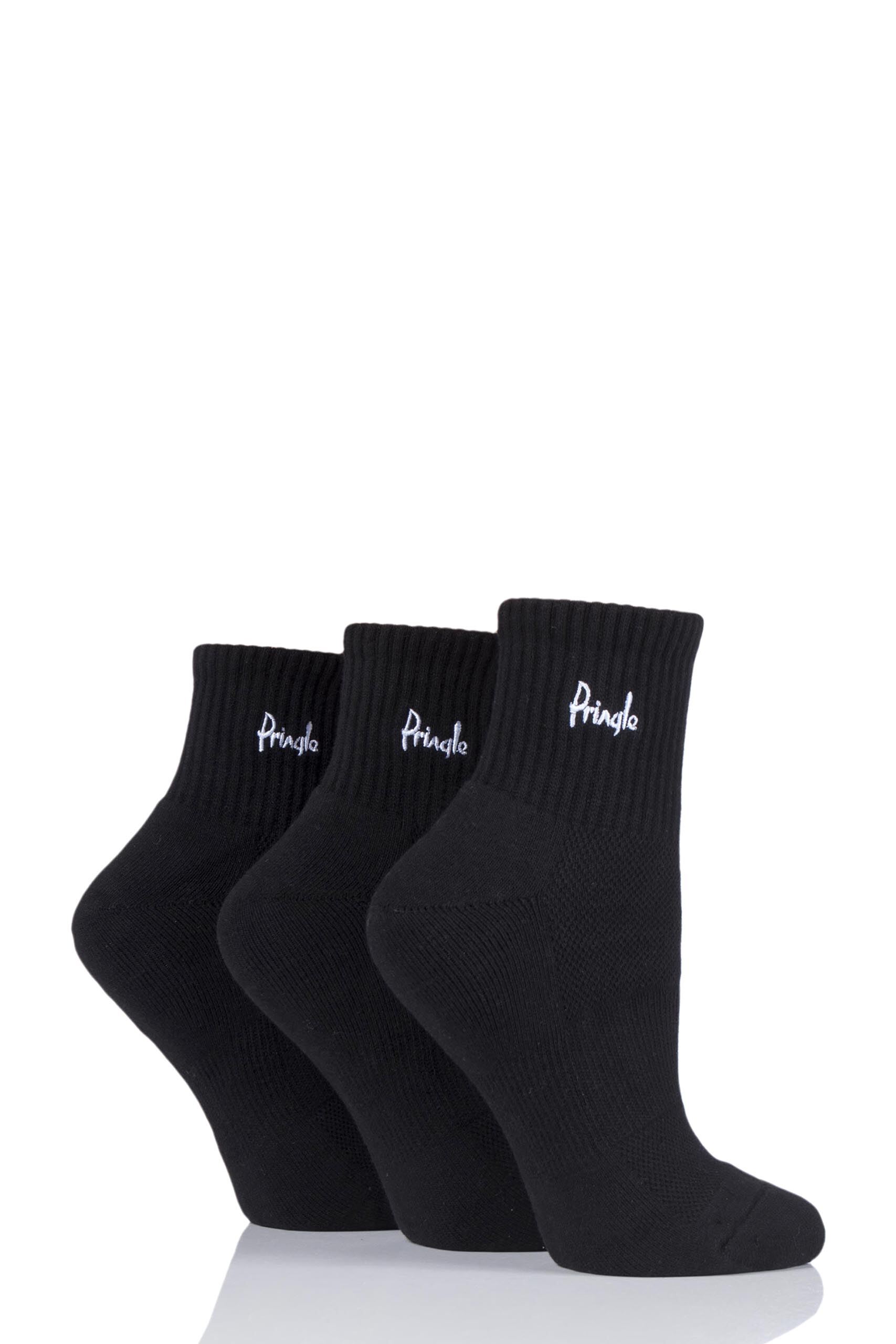 Image of 3 Pair Black Lyndsey Cushioned Sport Socks Ladies 4-8 Ladies - Pringle