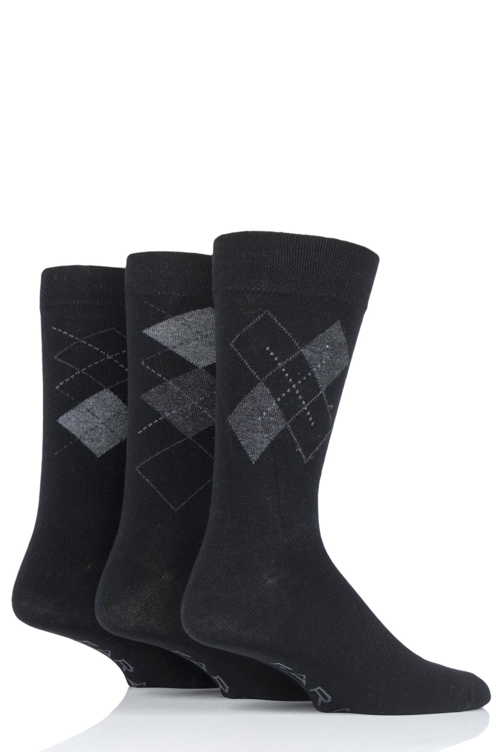 Image of 3 Pair Black / Charcoal Classic Argyle Socks Men's 6-11 Mens - Farah