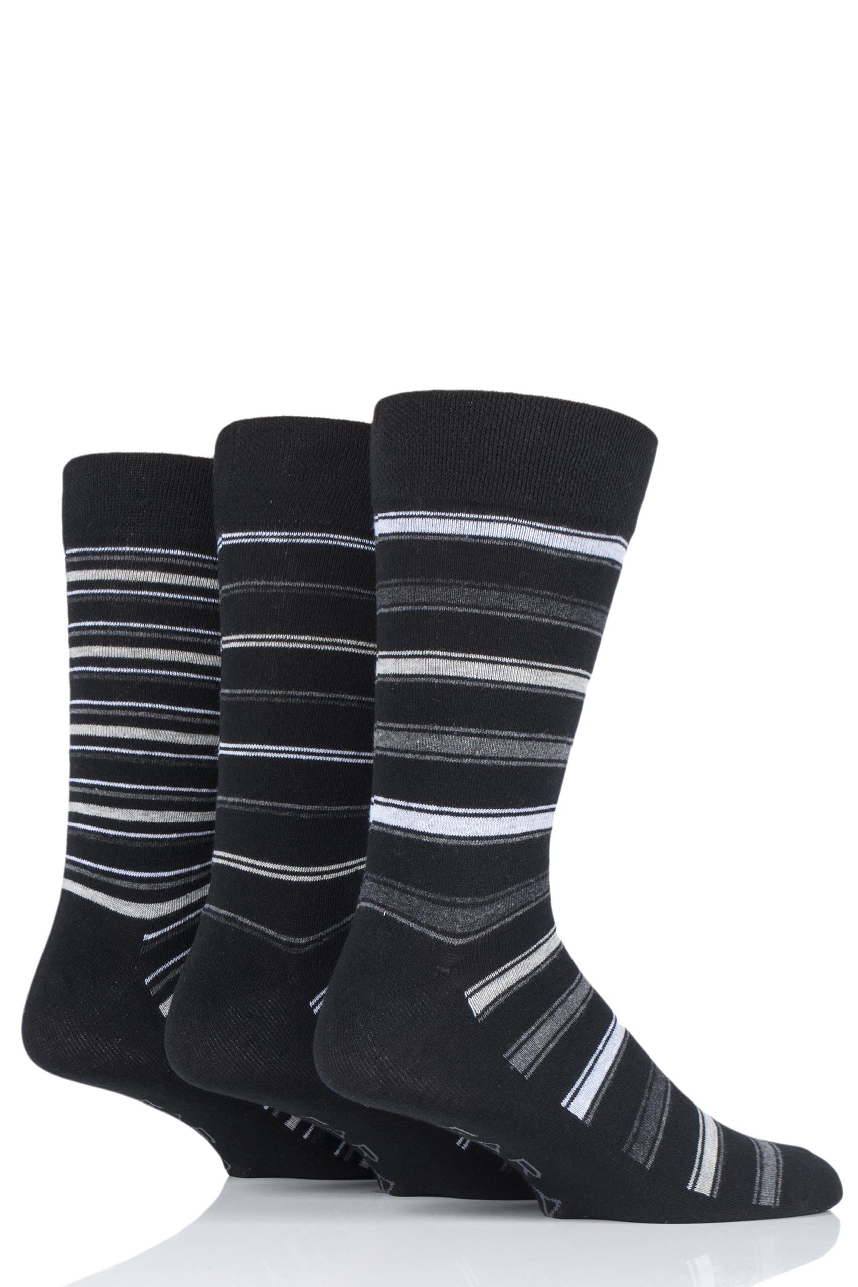 Image of 3 Pair Black / Charcoal Classic Stripe Socks Men's 6-11 Mens - Farah