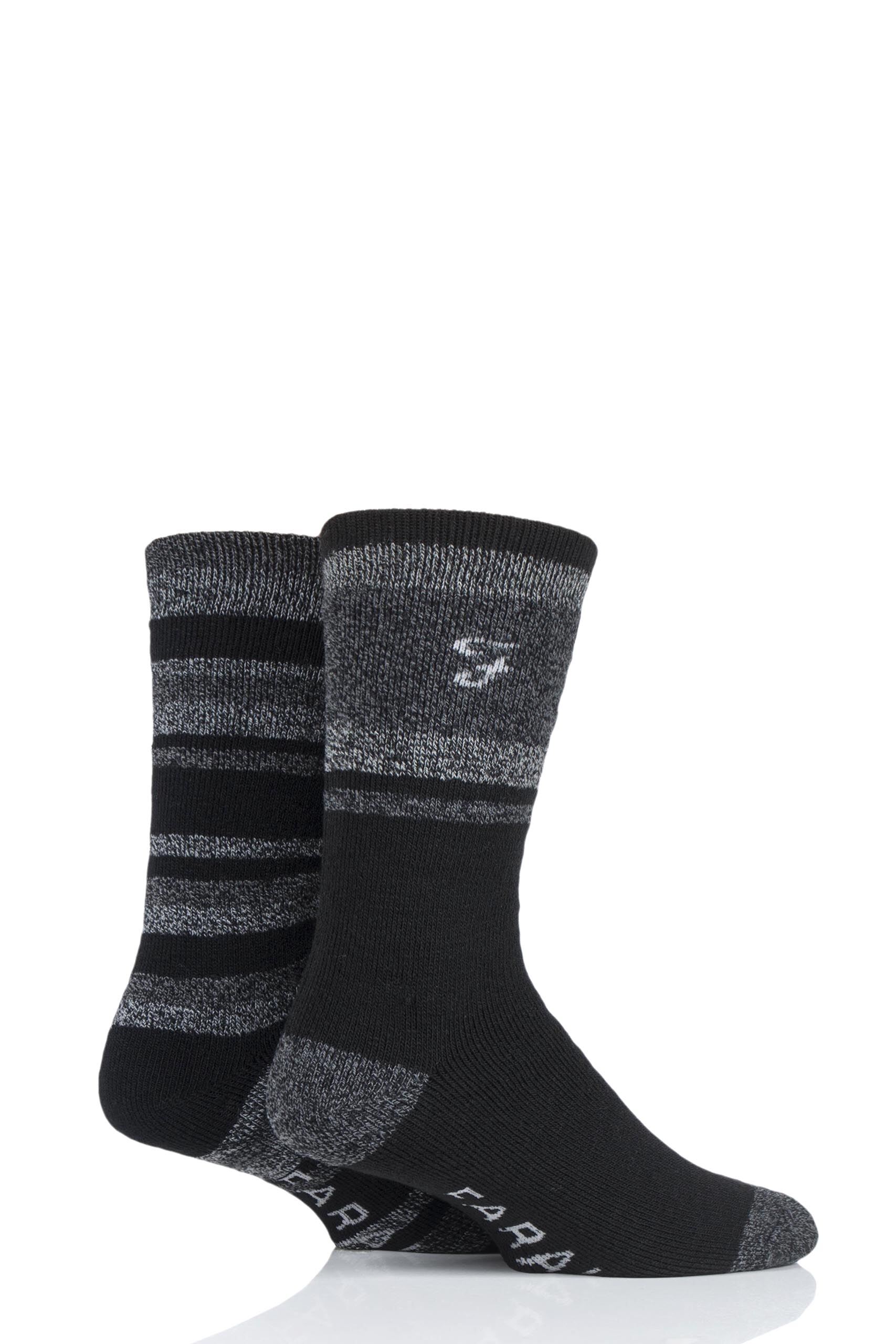 Image of 2 Pair Black / Charcoal / Grey Brushed Inner Boot Socks Men's 6-11 Mens - Farah