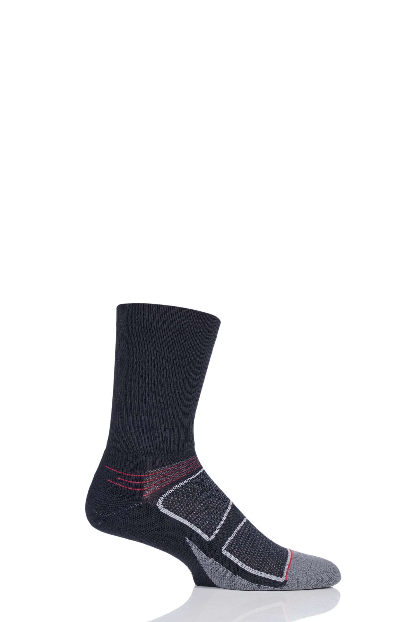 Image of 1 Pair Black / Red Elite Light Cushion Crew Socks Unisex Large - Feetures