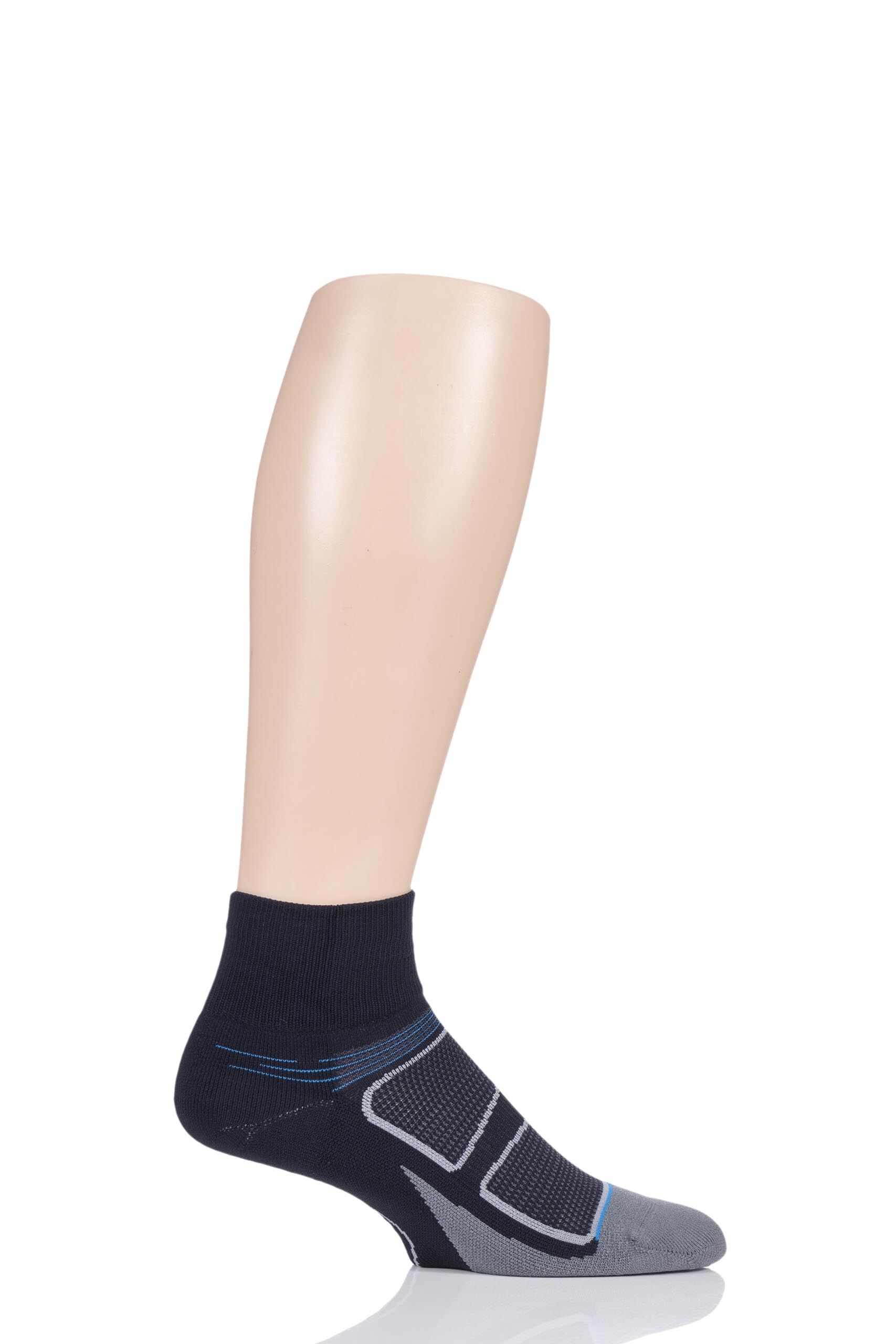 Image of 1 Pair Black/Brilliant Blue Elite Ultra Light Cushion Quarter Socks Unisex Medium - Feetures