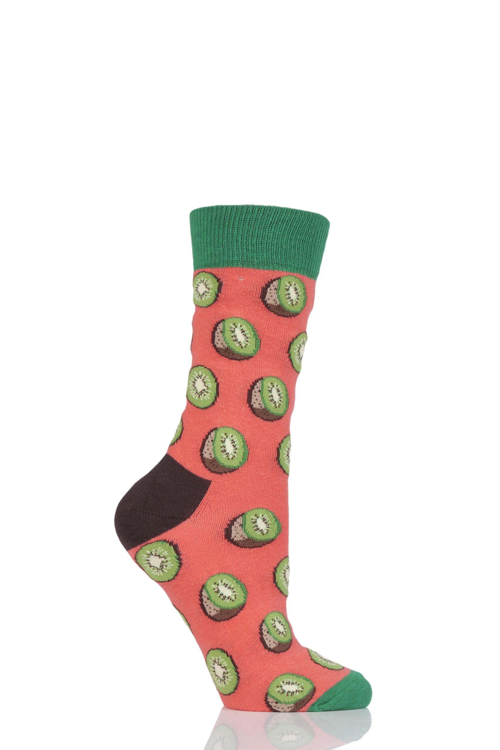 Image of 1 Pair Pink Fruit Design Socks - Kiwi Ladies 3-6.5 Ladies - Moustard