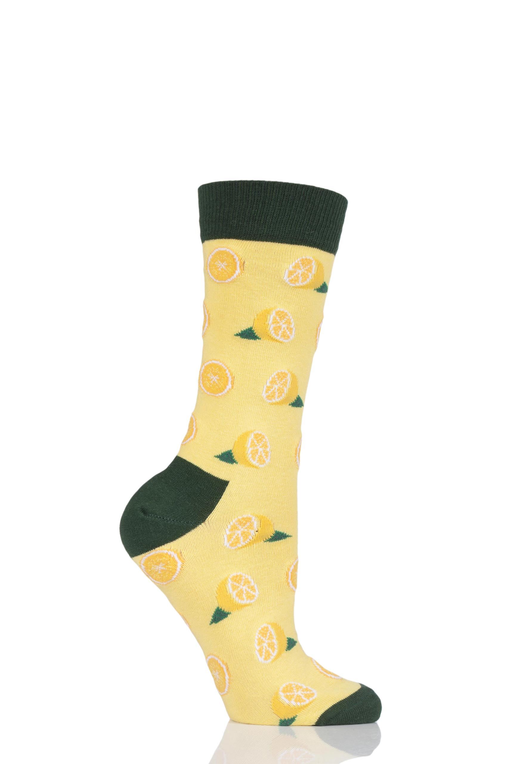 Image of 1 Pair Yellow Fruit Design Socks - Lemon Ladies 3-6.5 Ladies - Moustard