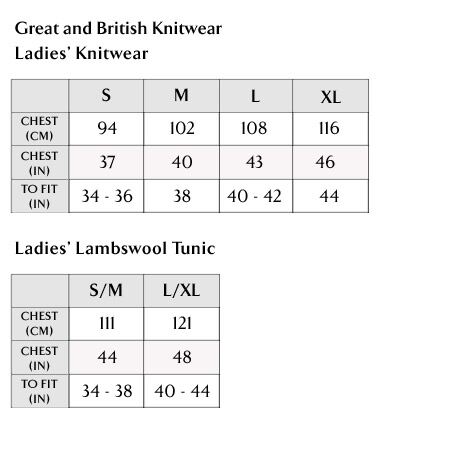 Great and British Knitwear Ladies' Size Guide Great and British Knitwear Ladies' Size Guide
