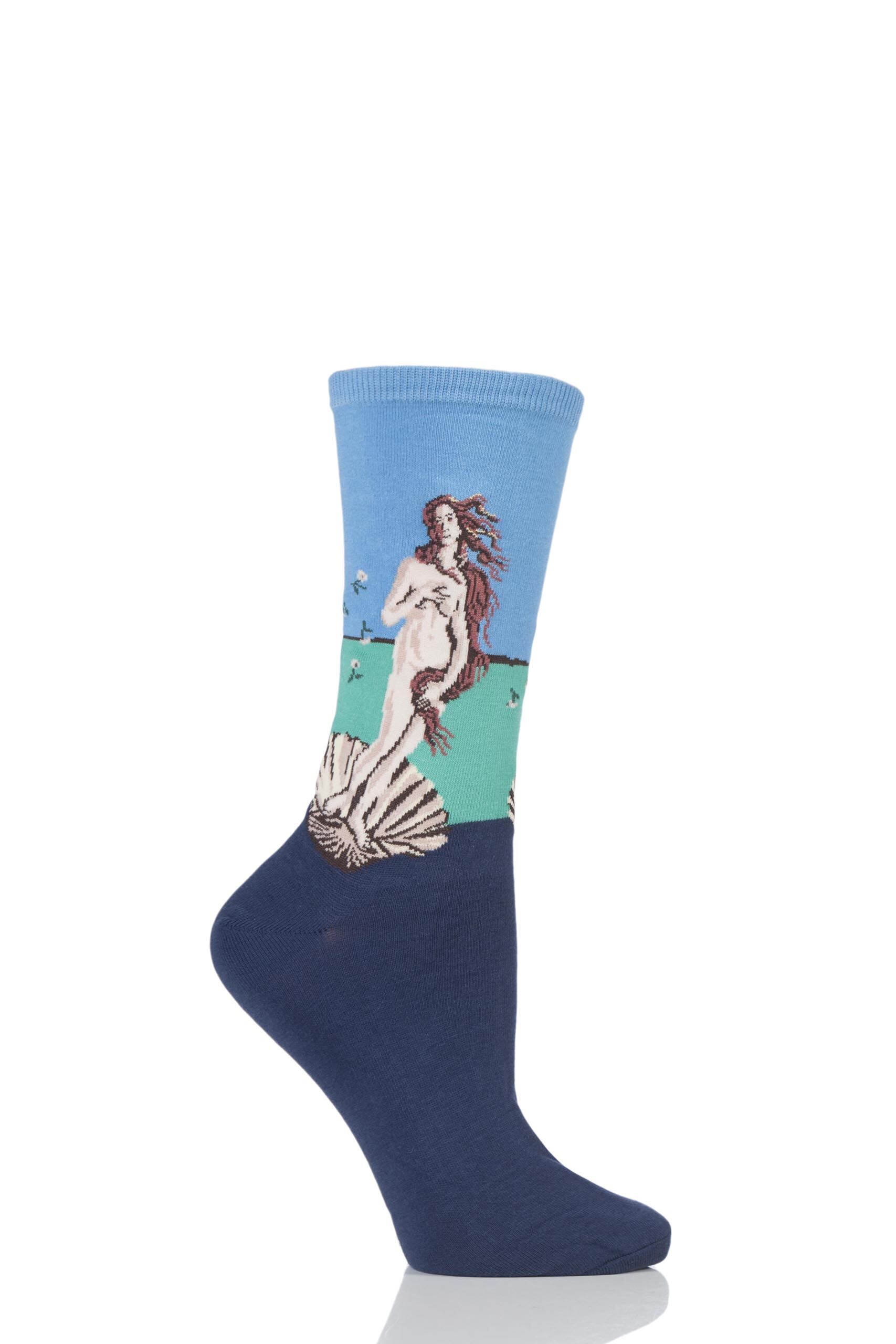 Image of 1 Pair Blue HotSox Artist Collection Birth of Venus Cotton Socks Ladies 4-8 Ladies - Hot Sox