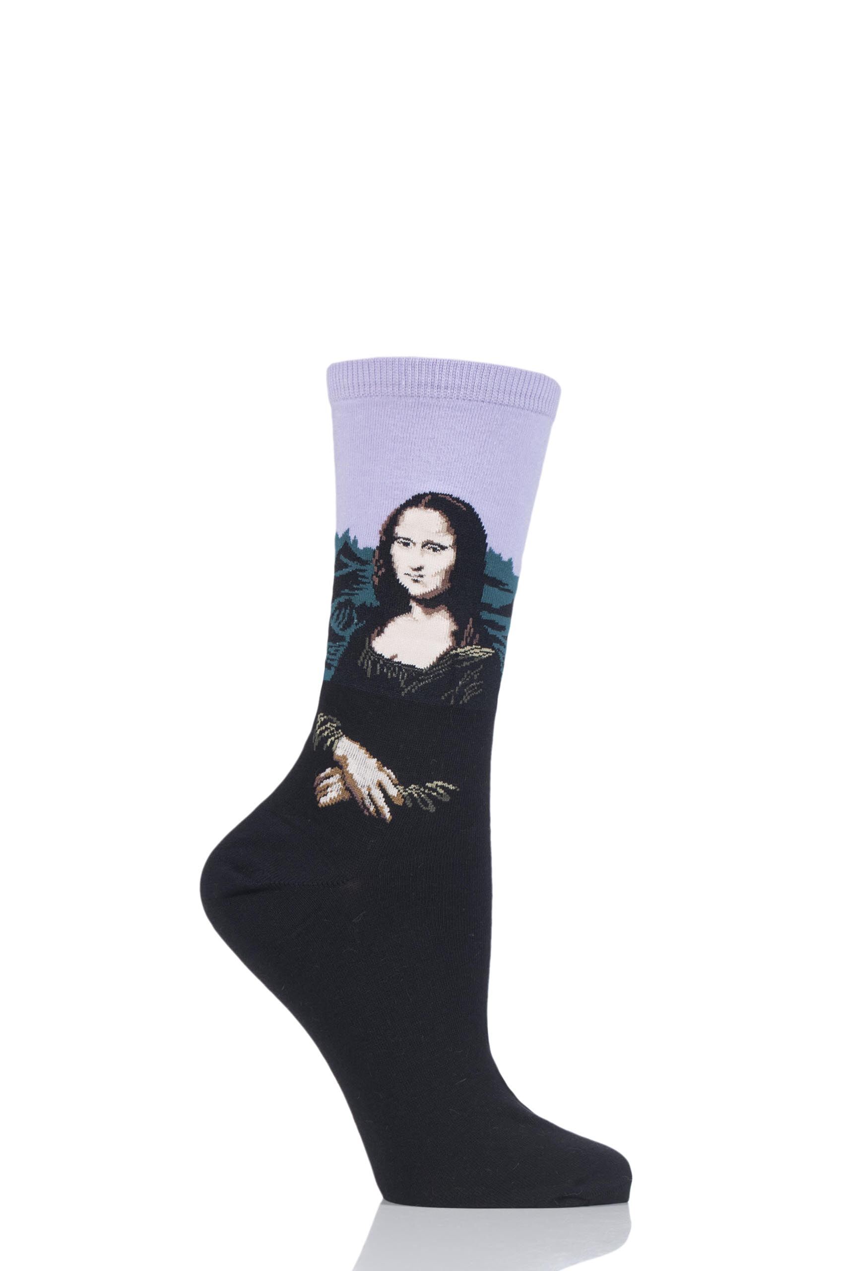 Image of 1 Pair Lavender HotSox Artist Collection Mona Lisa Cotton Socks Ladies 4-9 Ladies - Hot Sox