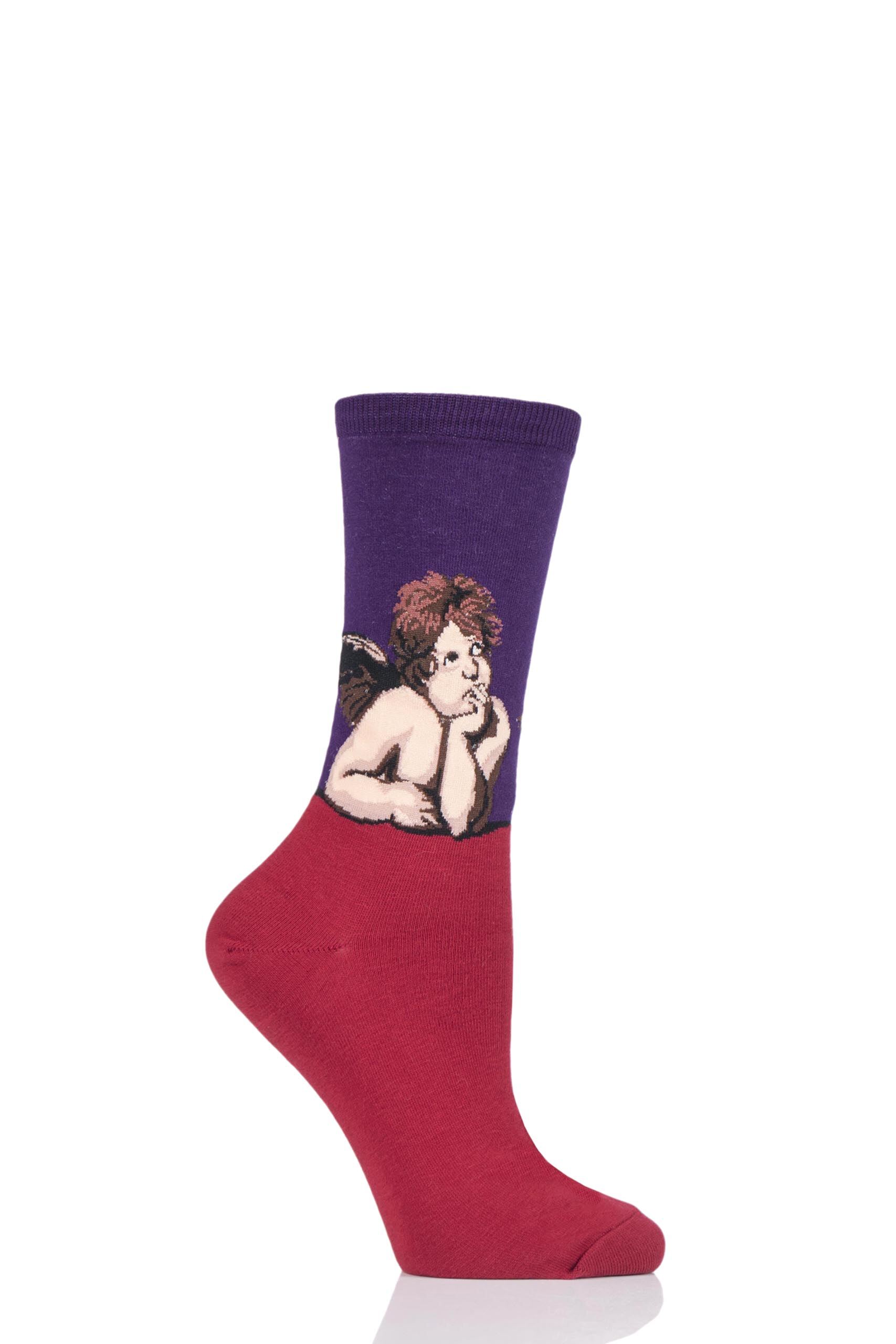 Image of 1 Pair Purple HotSox Artist Collection Raphael's Angels Cotton Socks Ladies 4-9 Ladies - Hot Sox