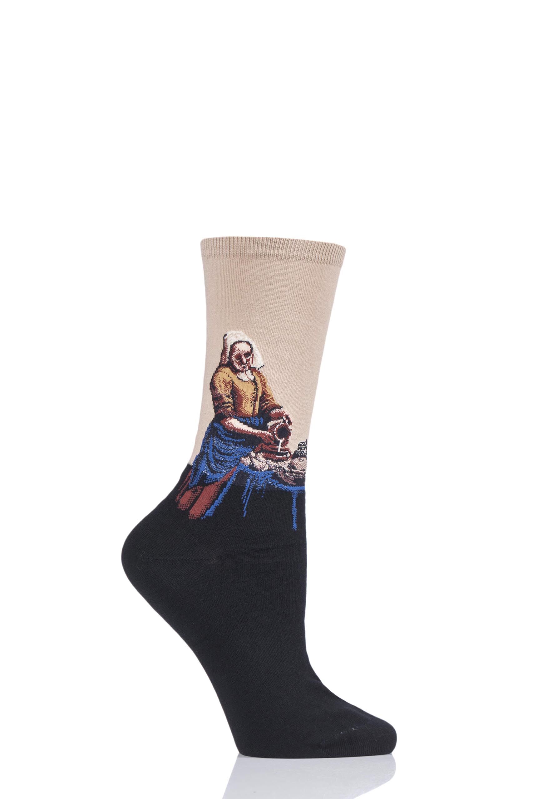 Image of 1 Pair Multi HotSox Artist Collection The Milkmaid - Vermeer Cotton Socks Ladies 4-9 Ladies - Hot Sox