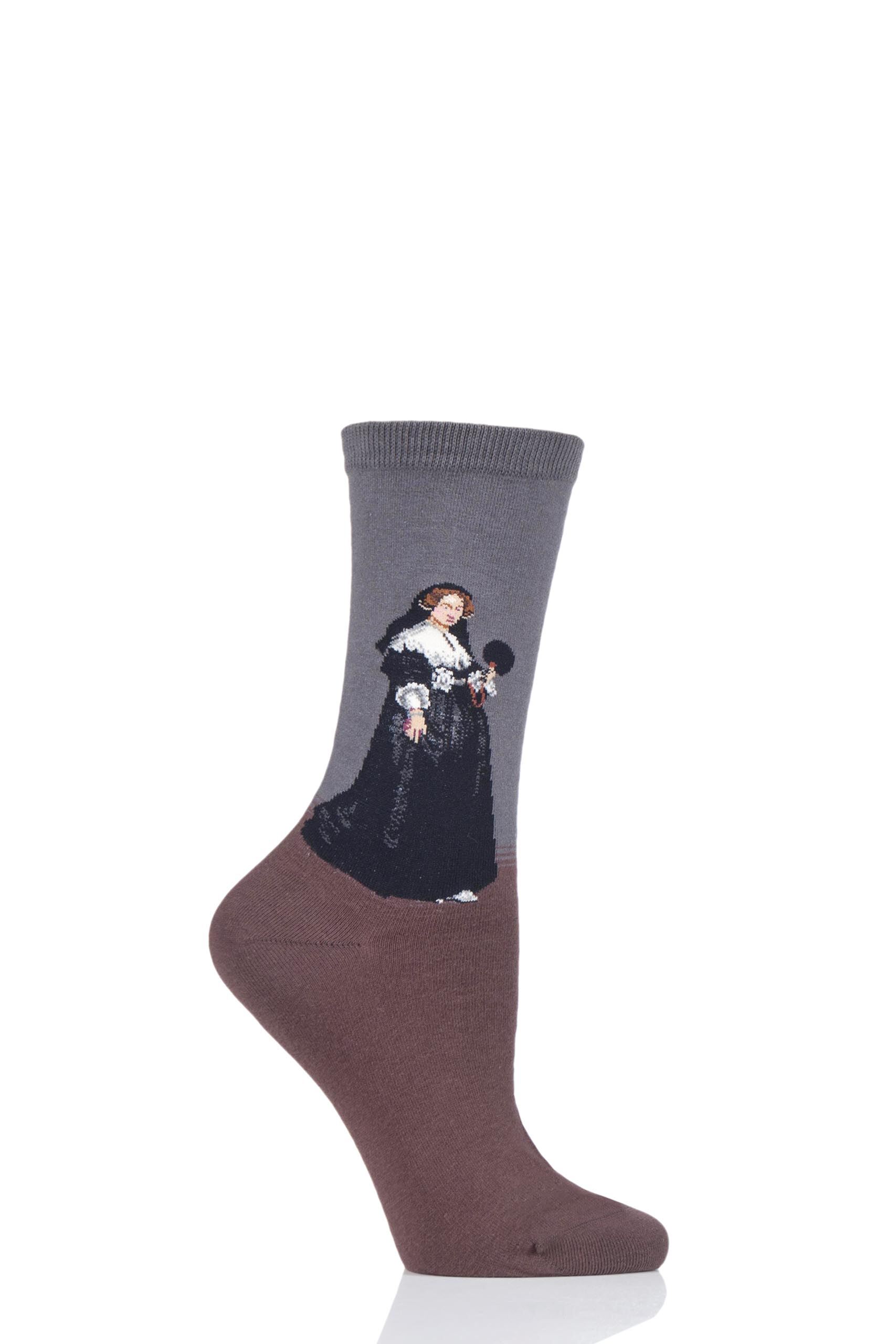 Image of 1 Pair Multi HotSox Artist Collection Oopjen Coppit Portrait - Rembrandt Cotton Socks Ladies 4-9 Ladies - Hot Sox
