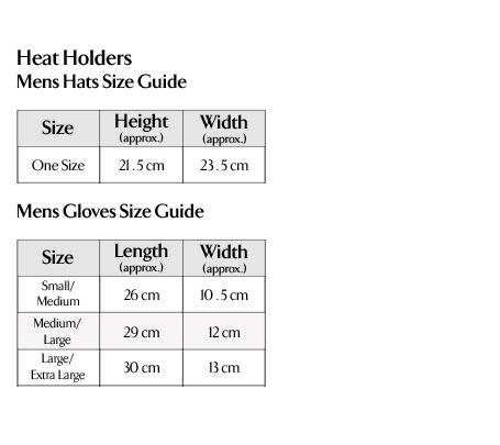 Heat Holders Gloves Size Chart