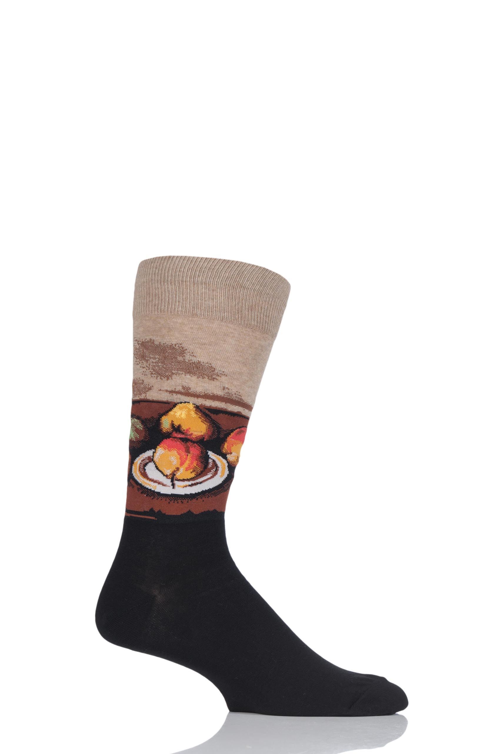 Image of 1 Pair Heather HotSox Artist Collection Still Life Plate and Fruit Cotton Socks Men's 8-12 Mens - Hot Sox