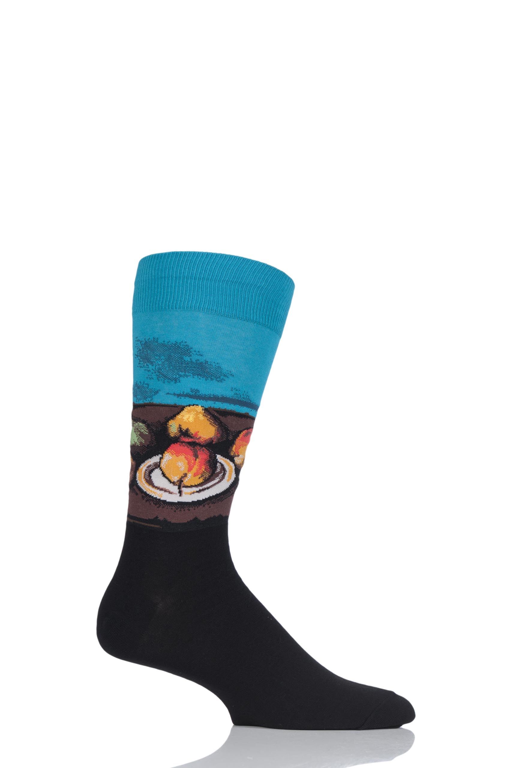 Image of 1 Pair Teal HotSox Artist Collection Still Life Plate and Fruit Cotton Socks Men's 8-12 Mens - Hot Sox