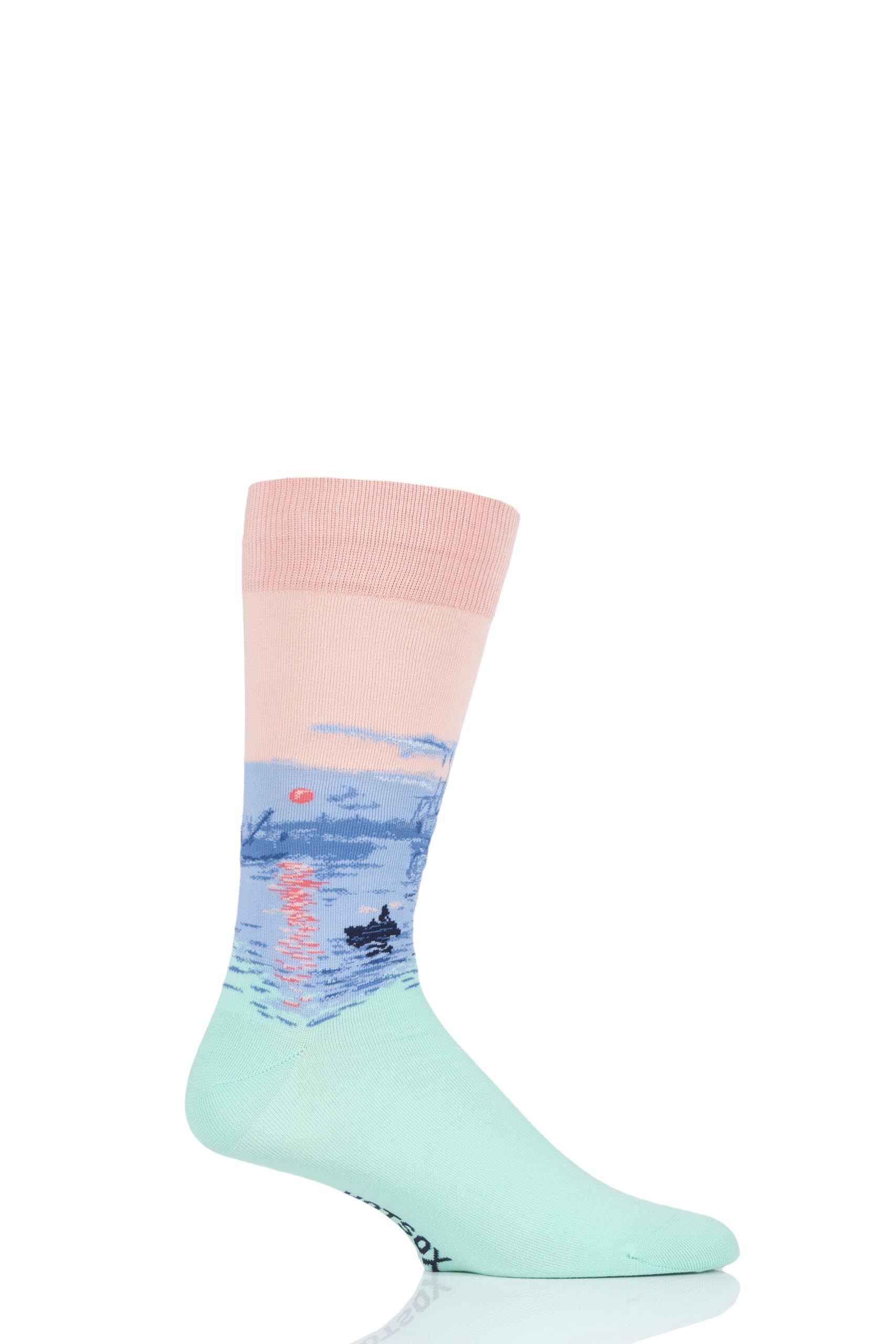 Image of 1 Pair Blush HotSox Artist Collection Impressions, Sunrise - Claude Monet Cotton Socks Men's 8-12 Mens - Hot Sox