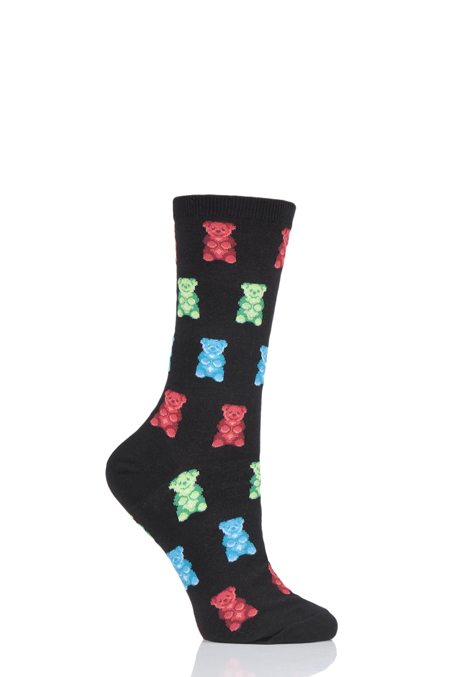 Image of 1 Pair Black HotSox All Over Gummy Bears Cotton Socks Ladies 4-9 Ladies - Hot Sox