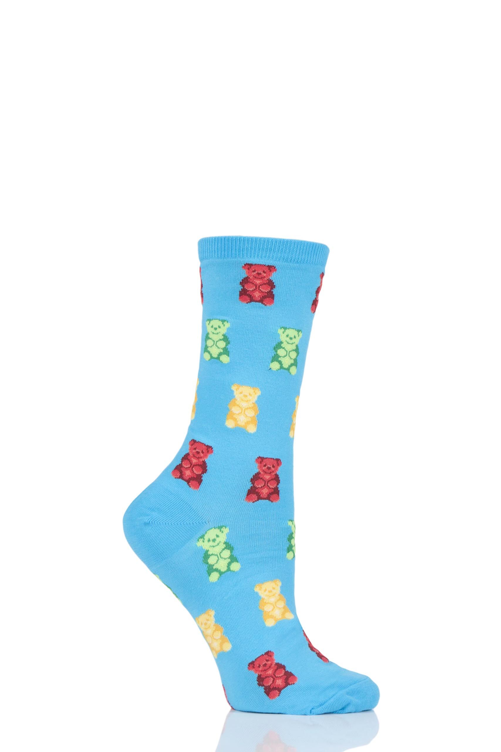 Image of 1 Pair Blue HotSox All Over Gummy Bears Cotton Socks Ladies 4-9 Ladies - Hot Sox