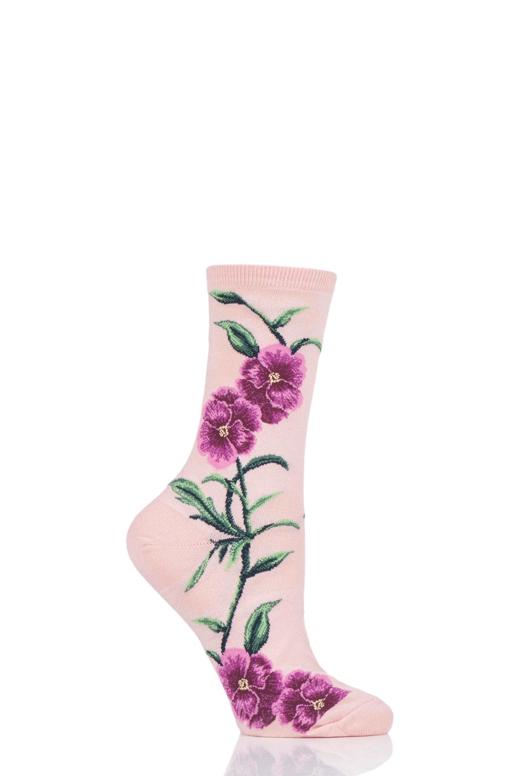 Image of 1 Pair Blush HotSox Pansies All Over Flower Cotton Socks Ladies 4-9 Ladies - Hot Sox