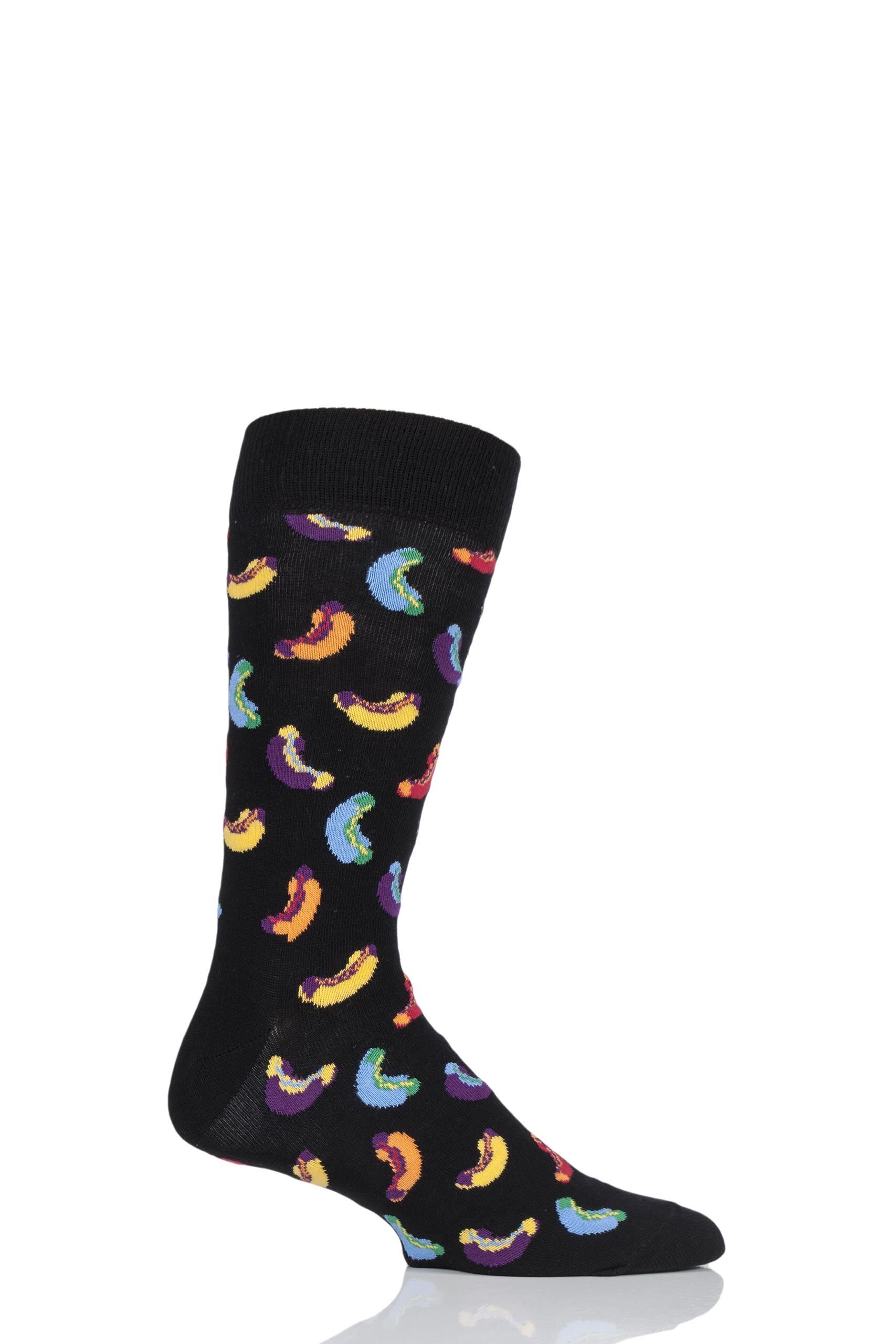 Image of 1 Pair Black Junk Food Hot Dog Combed Cotton Socks Unisex 4-7 Unisex - Happy Socks