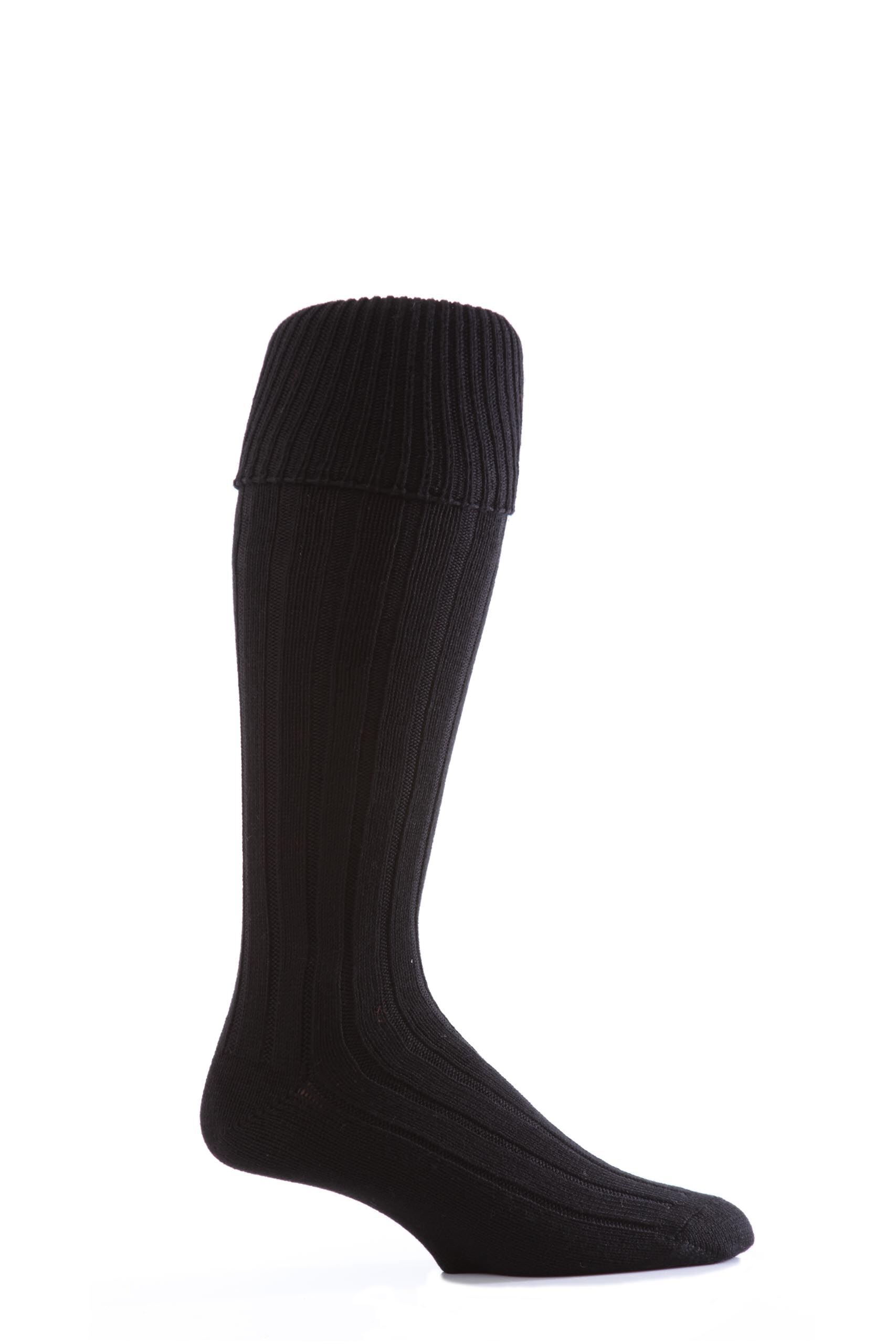 Image of 1 Pair Black Birkdale Golf Wool Knee High Socks with Turn Over Cuff Men's 7-11 Mens - Glenmuir