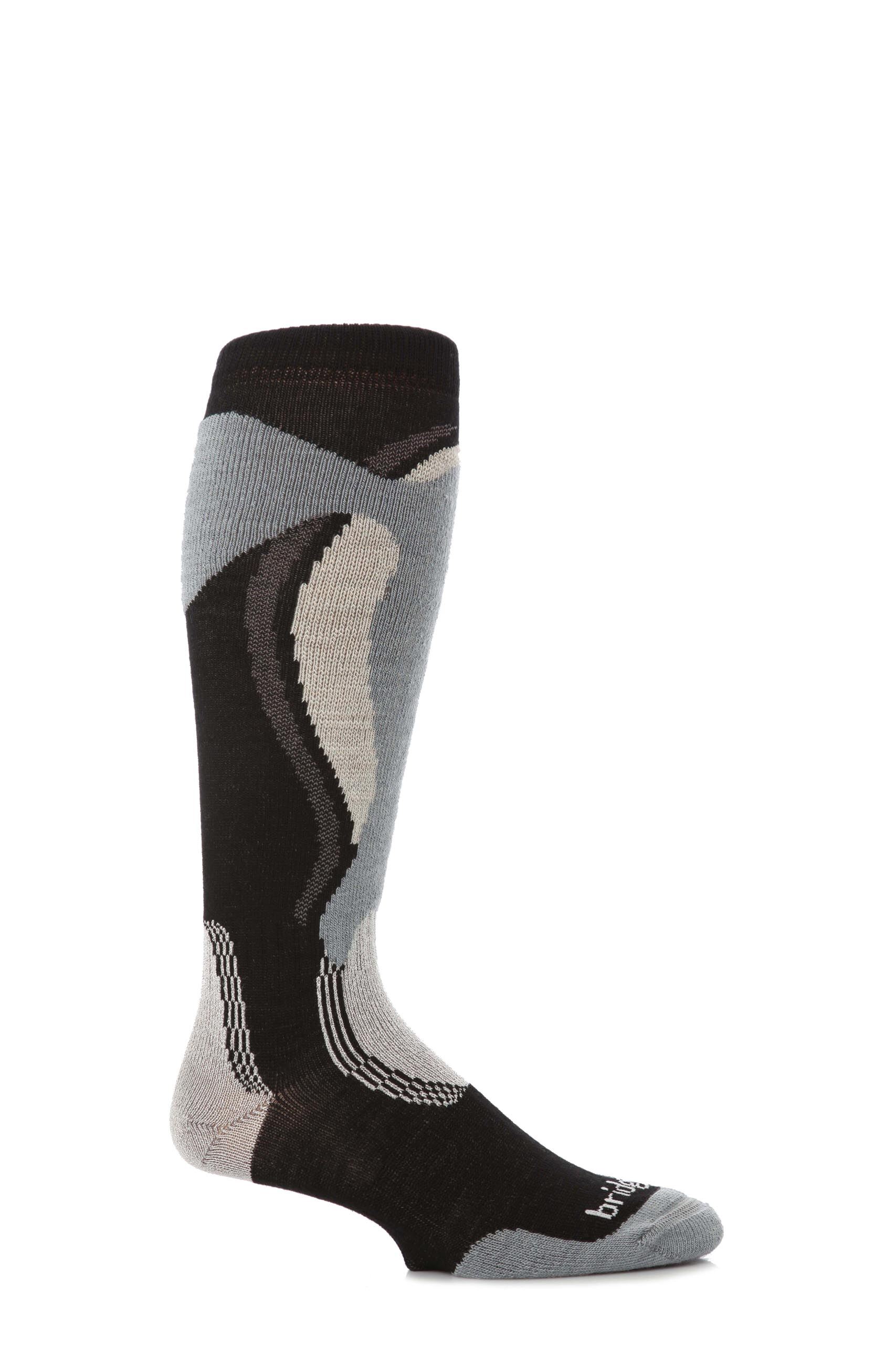 Image of 1 Pair Black / Stone Midweight Control Fit Winter Sports Socks Men's 3-5.5 Mens - Bridgedale