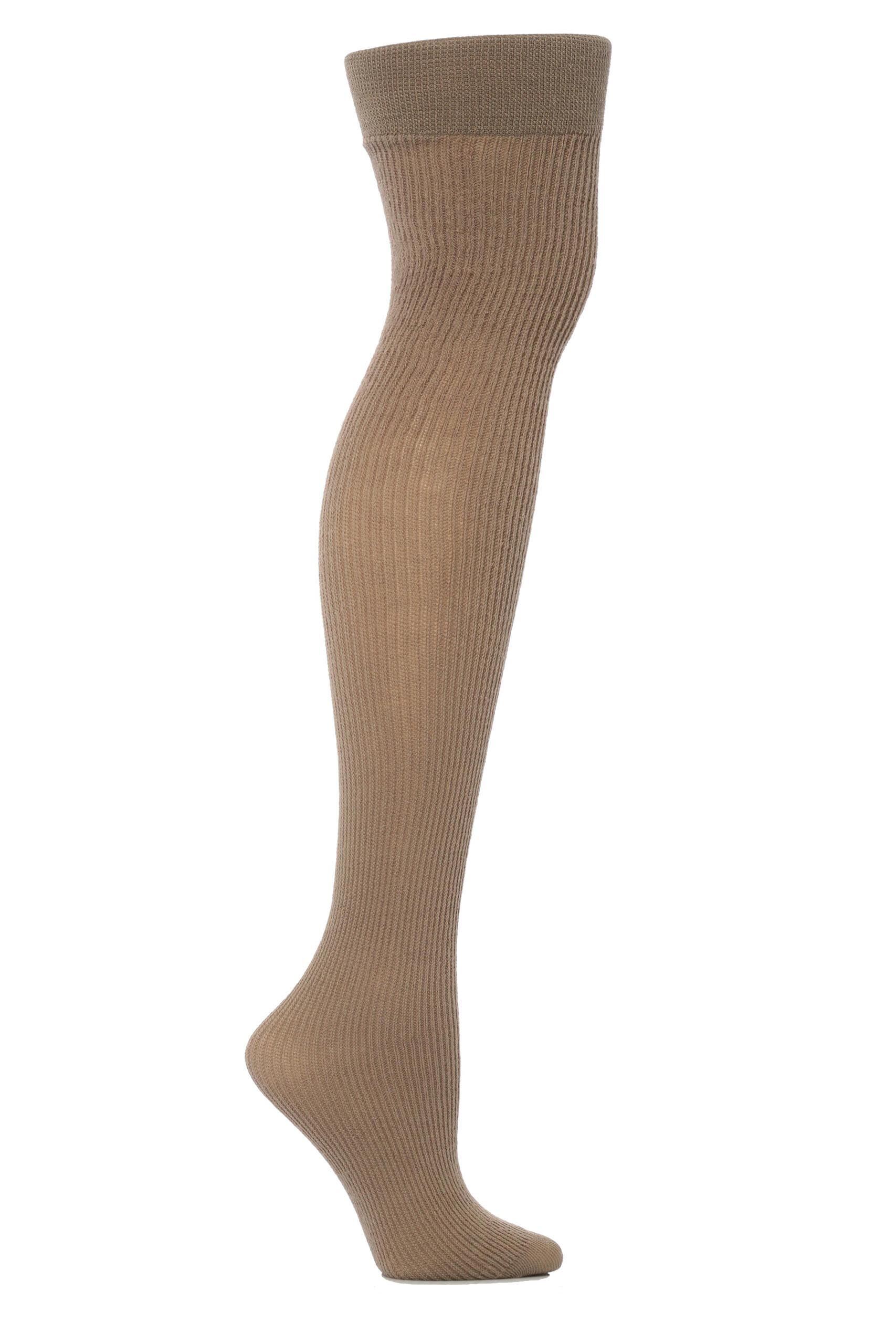 Image of 1 Pair Stone Dora Ribbed Wool Over The Knee Socks Ladies One Size - Trasparenze