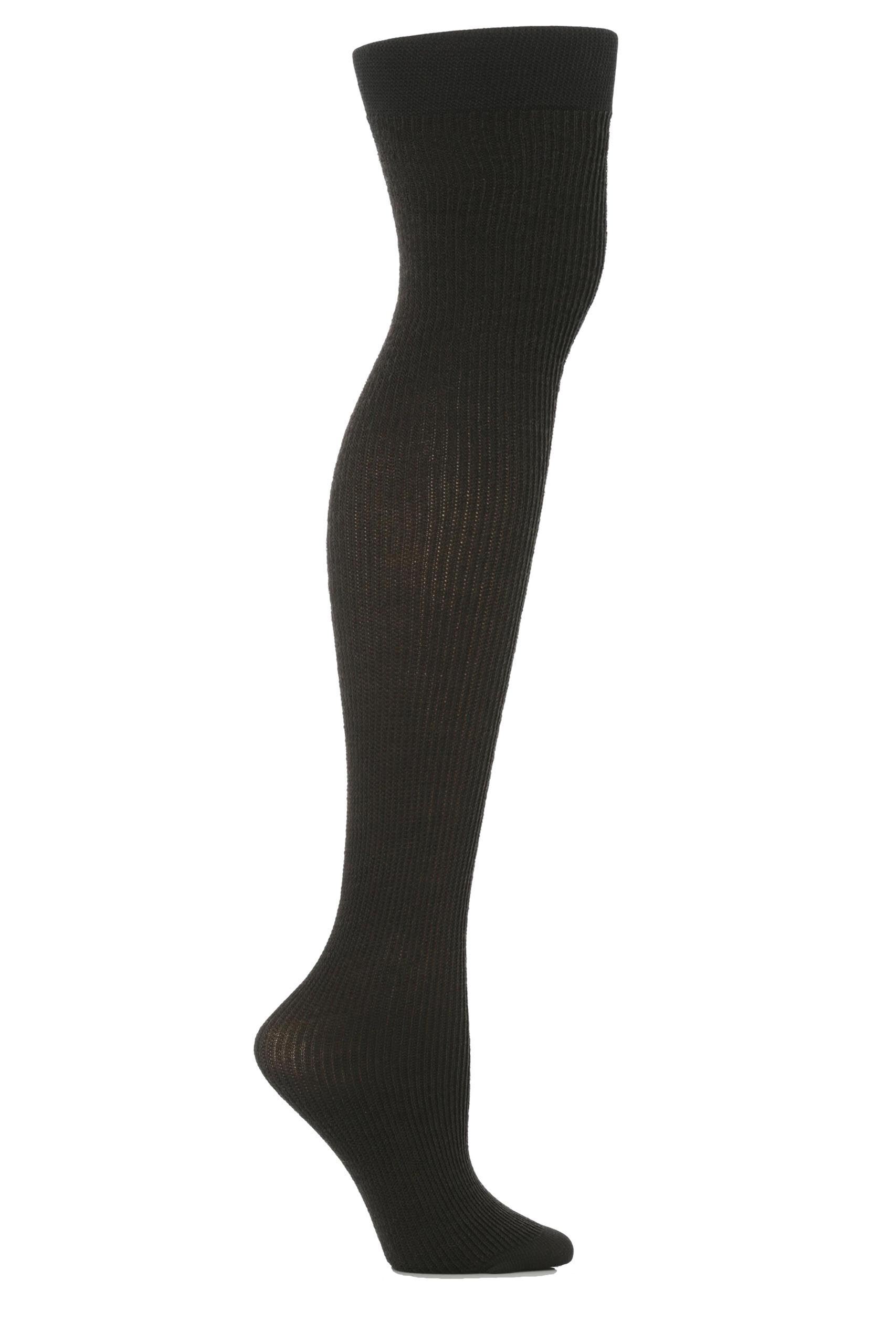 Image of 1 Pair Dark Grey Dora Ribbed Wool Over The Knee Socks Ladies One Size - Trasparenze