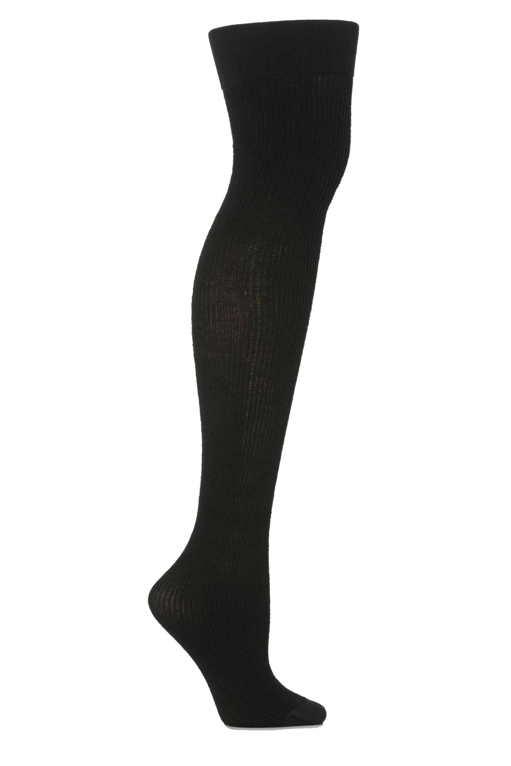 Image of 1 Pair Black Dora Ribbed Wool Over The Knee Socks Ladies One Size - Trasparenze