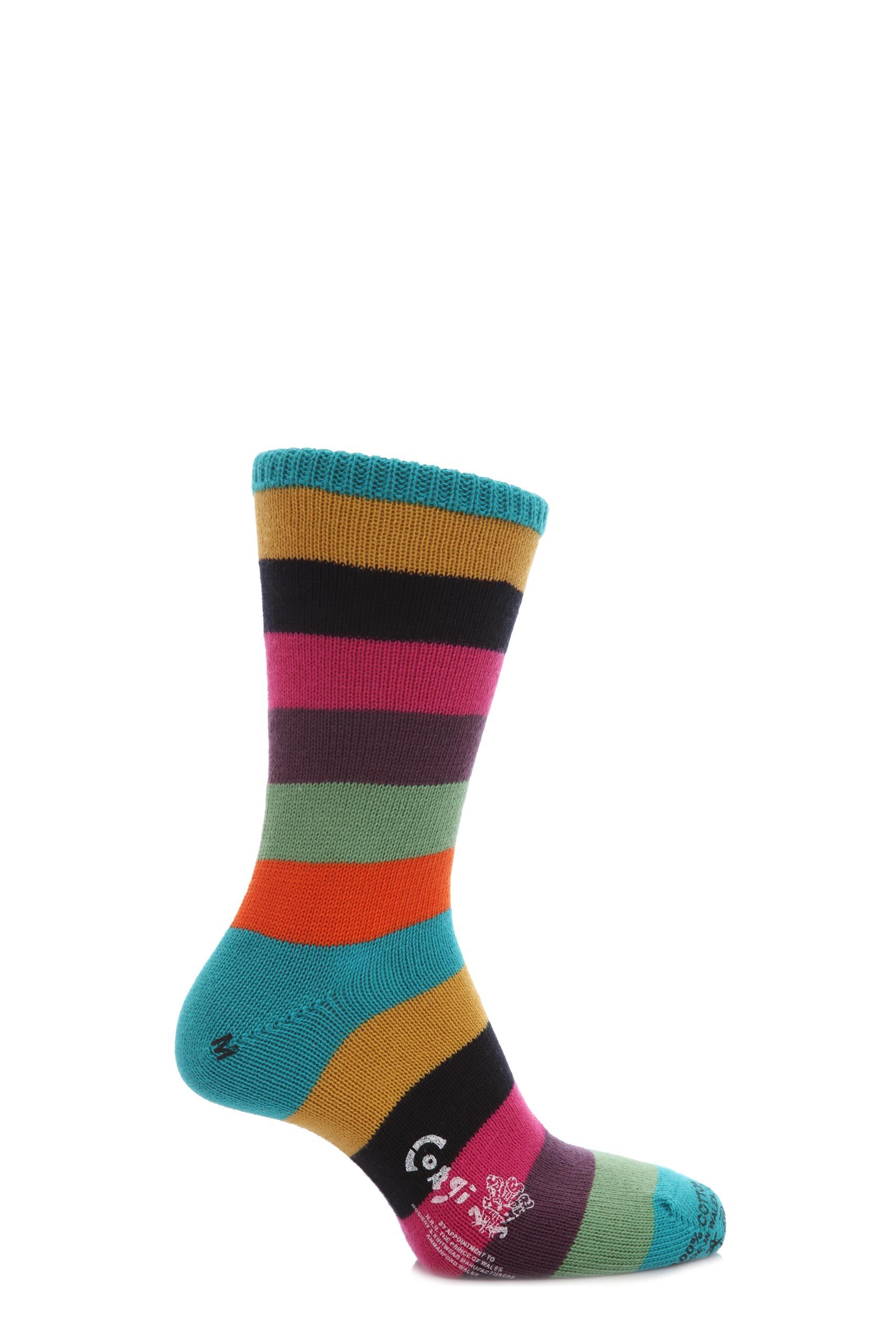 Image of 1 Pair Peacock 100% Cotton Wide Striped Socks Men's 7-9 Mens - Corgi