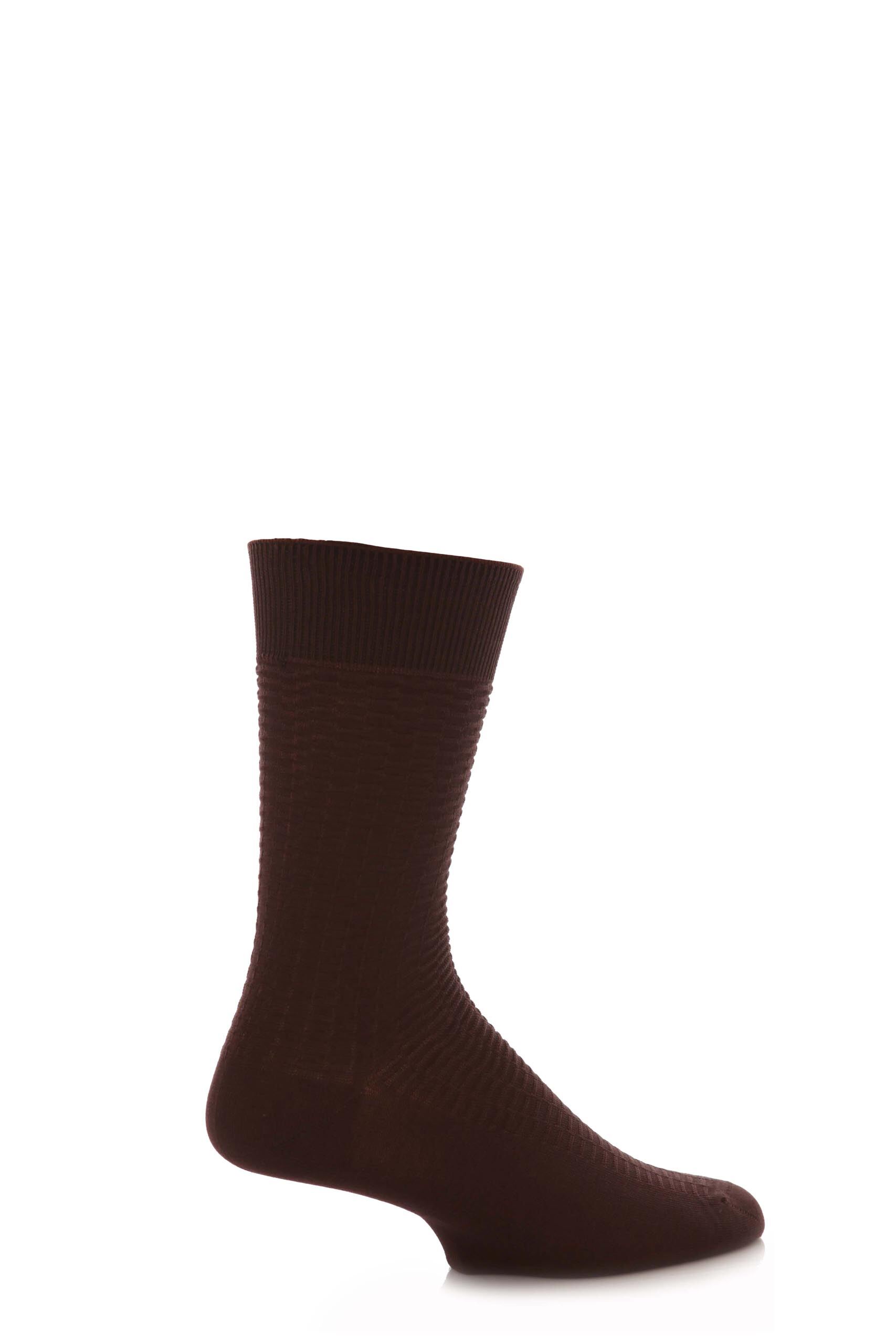 Image of 1 Pair Brown Fine Checker Pattern Mercerised Cotton Socks Men's 7-11 Mens - SOCKSHOP