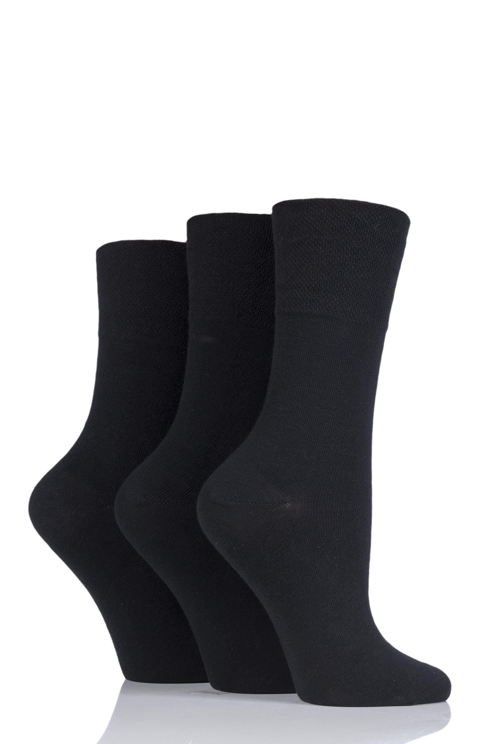 Image of 3 Pair Black Footnurse Gentle Grip Diabetic Socks Ladies 4-8 Ladies - Iomi
