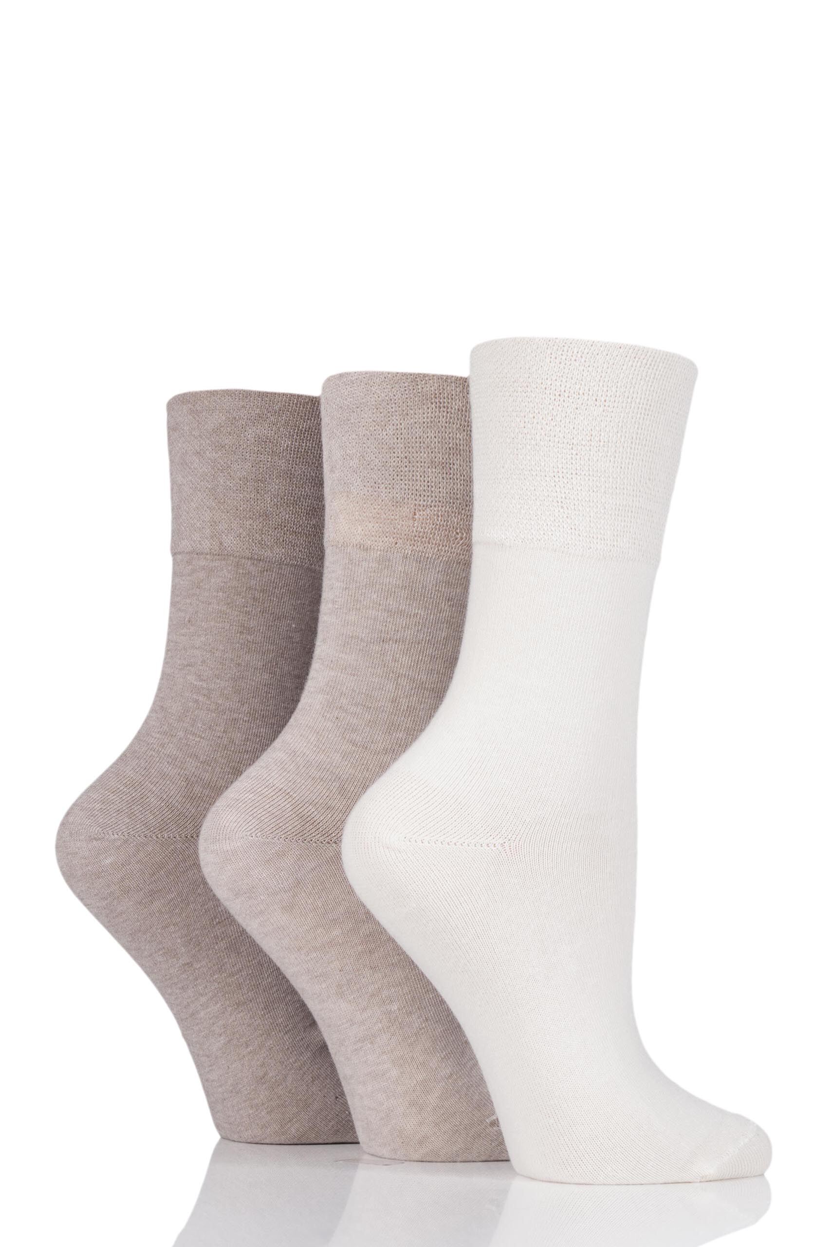 Image of 3 Pair Natural Footnurse Gentle Grip Diabetic Socks Ladies 4-8 Ladies - Iomi