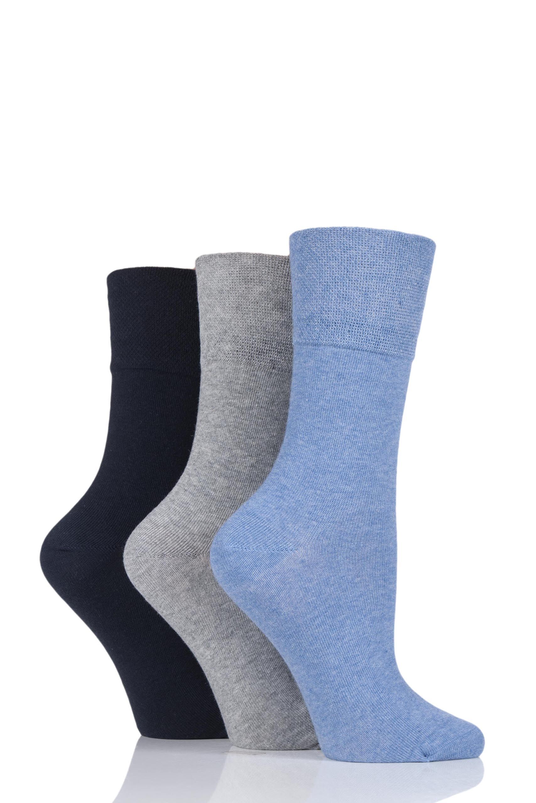 Image of 3 Pair Blue Footnurse Gentle Grip Diabetic Socks Ladies 4-8 Ladies - Iomi