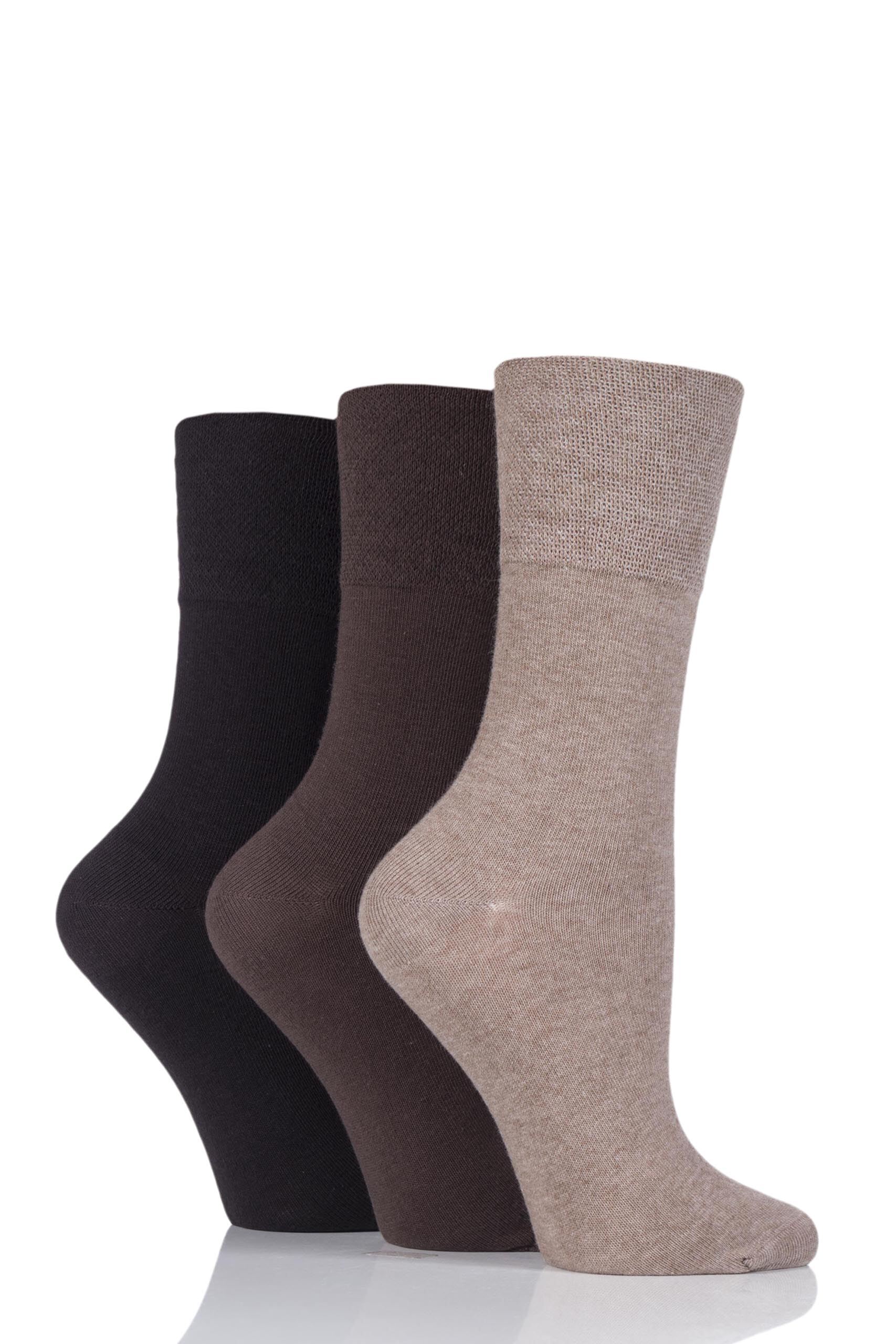 Image of 3 Pair Dark Brown Footnurse Gentle Grip Diabetic Socks Ladies 4-8 Ladies - Iomi