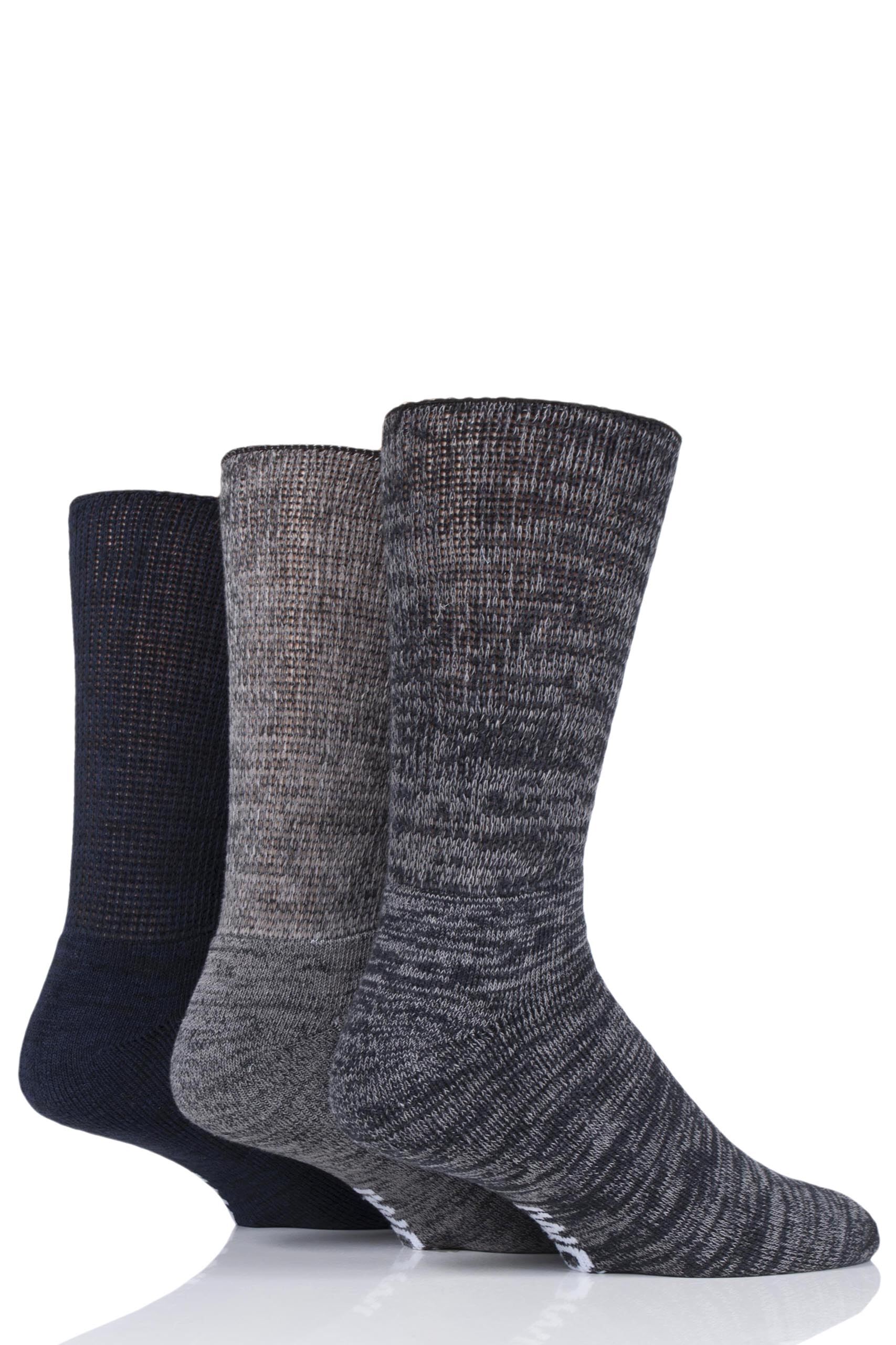 Image of 3 Pair Black / Navy / Charcoal Footnurse Gentle Grip Cushioned Foot Diabetic Socks Men's 9-11 Mens - Iomi