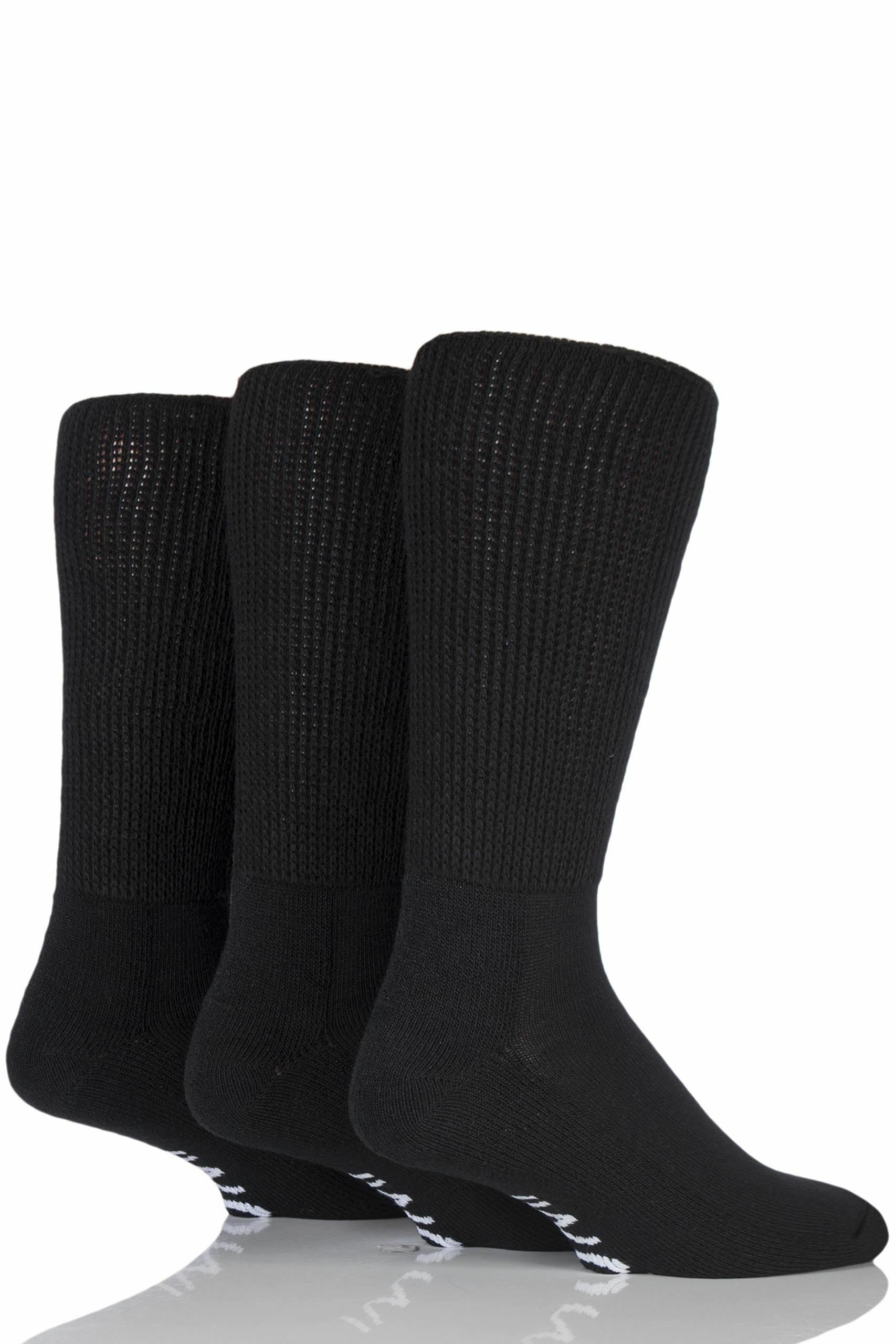 Image of 3 Pair Black Footnurse Gentle Grip Cushioned Foot Diabetic Socks Men's 12-14 Mens - Iomi