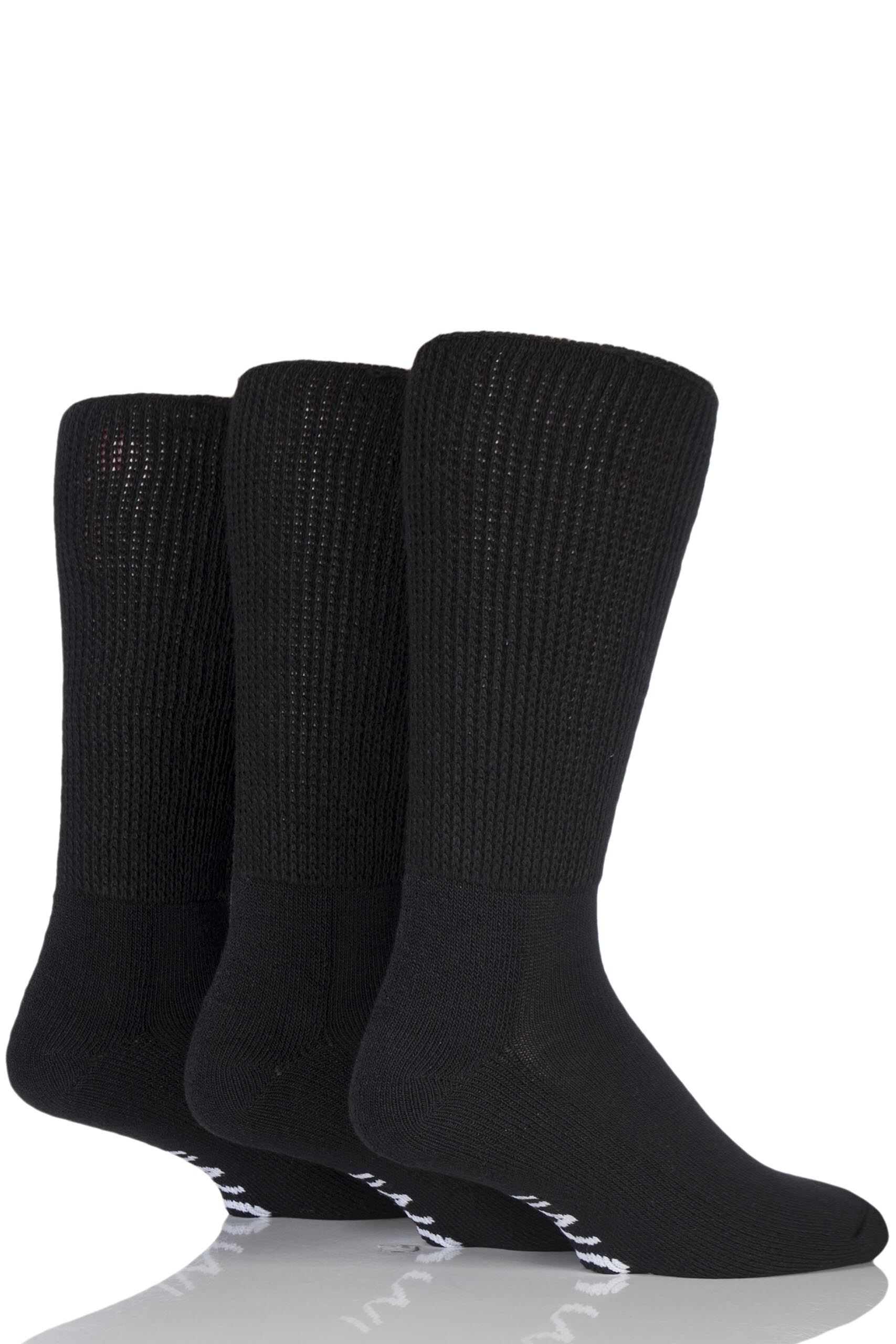 Image of 3 Pair Black Footnurse Gentle Grip Cushioned Foot Diabetic Socks Men's 9-11 Mens - Iomi
