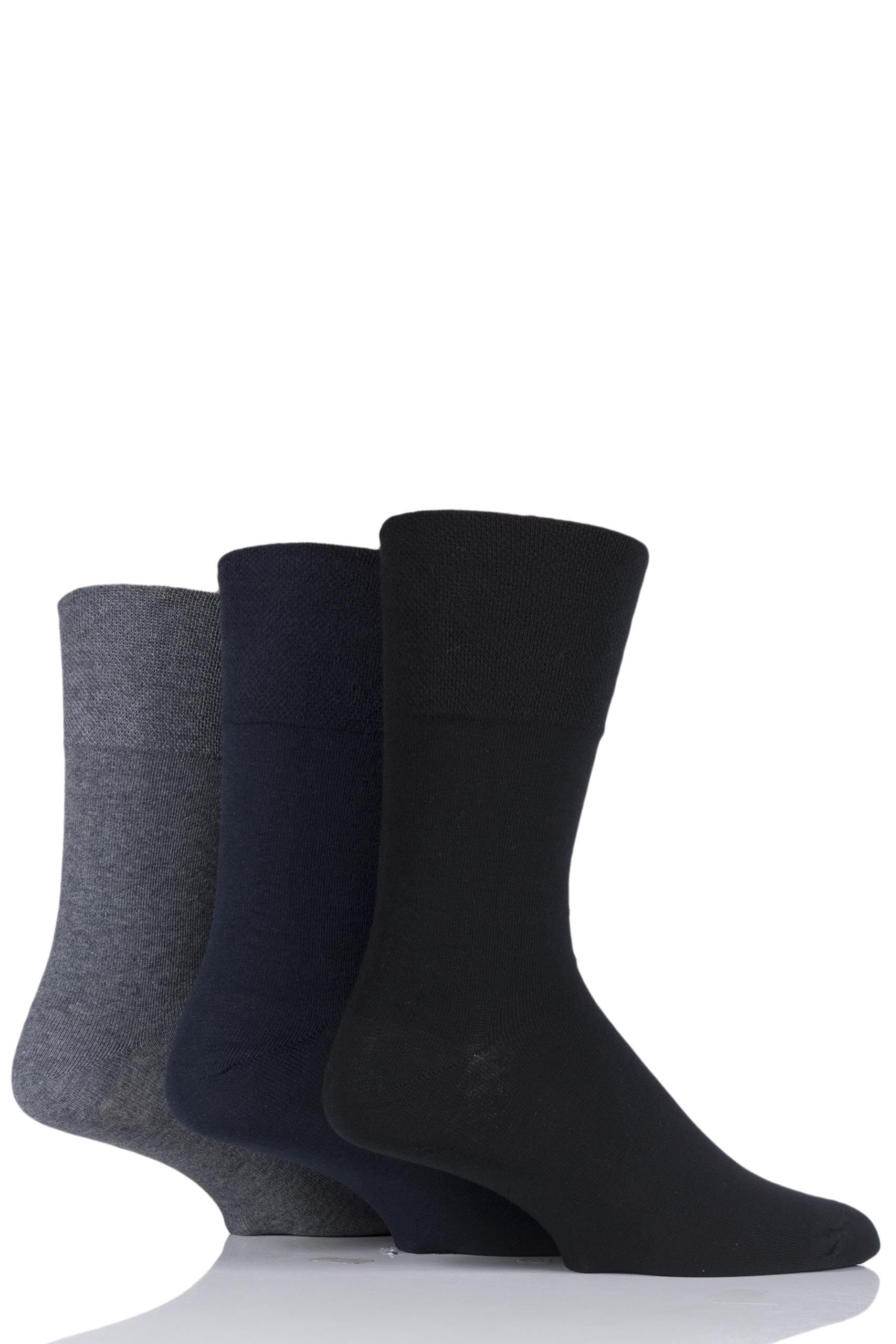 Image of 3 Pair Black / Navy / Grey Footnurse Gentle Grip Diabetic Socks Men's 6-11 Mens - Iomi