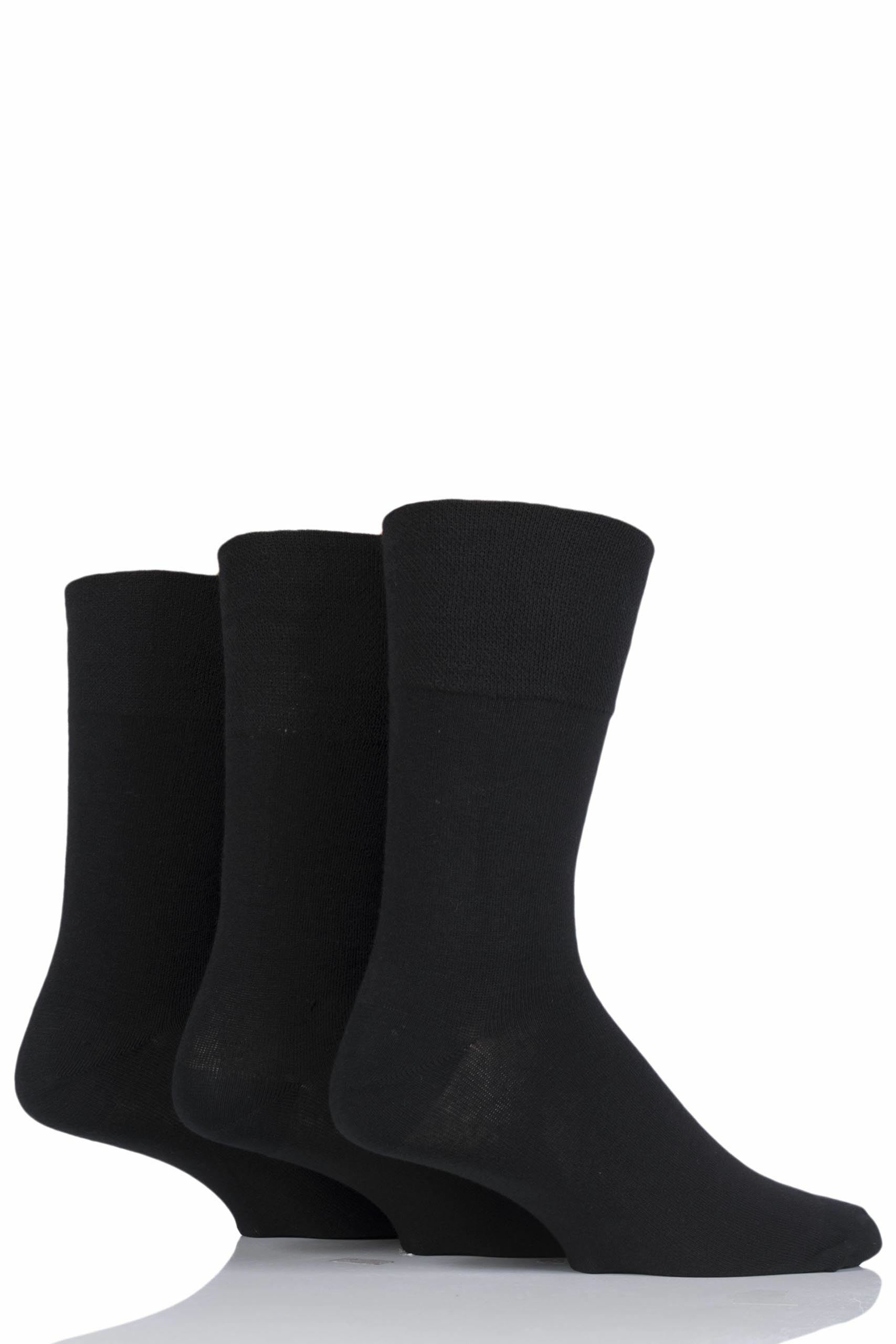 Image of 3 Pair Black Footnurse Gentle Grip Diabetic Socks Men's 12-14 Mens - Iomi