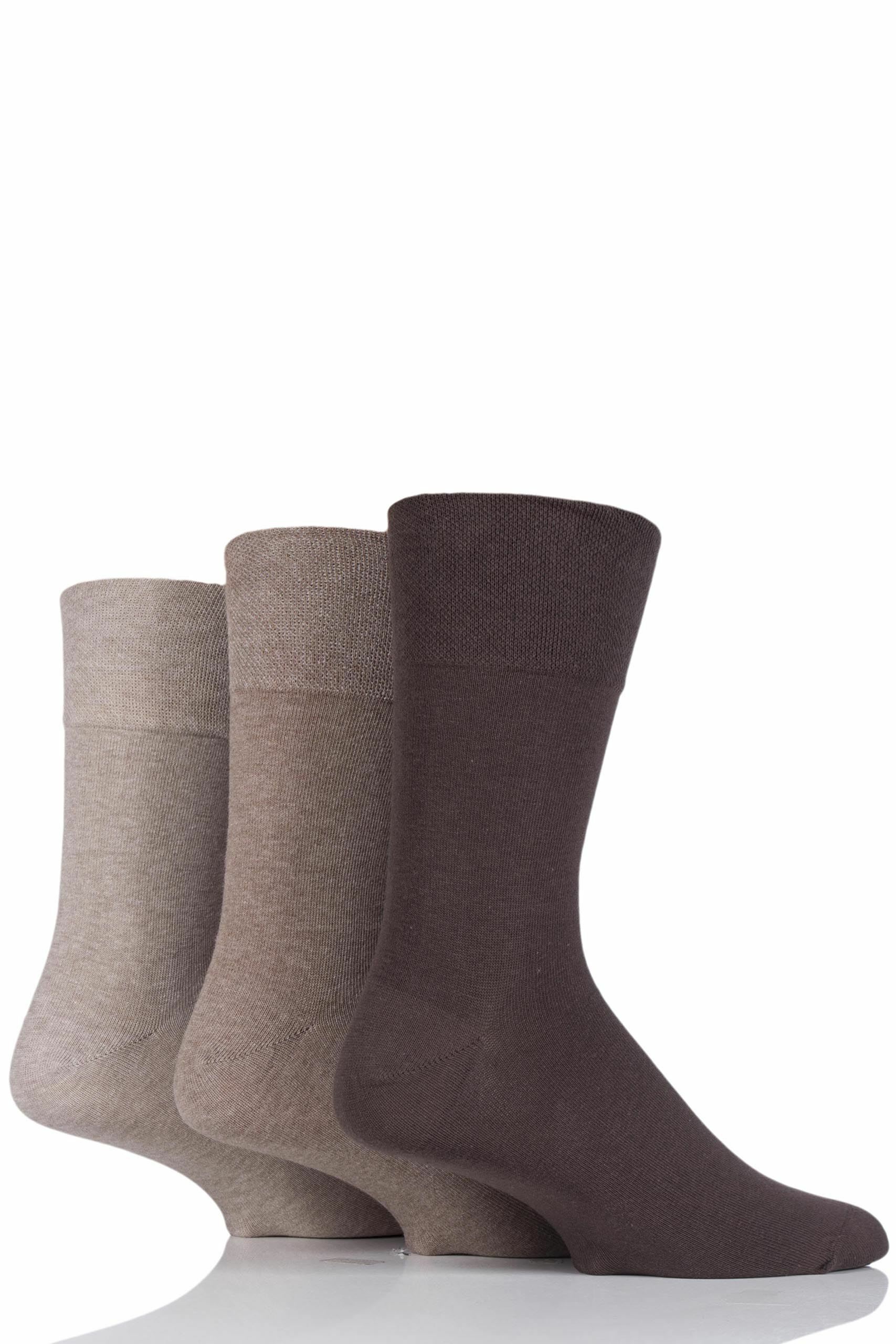 Image of 3 Pair Brown Footnurse Gentle Grip Diabetic Socks Men's 12-14 Mens - Iomi