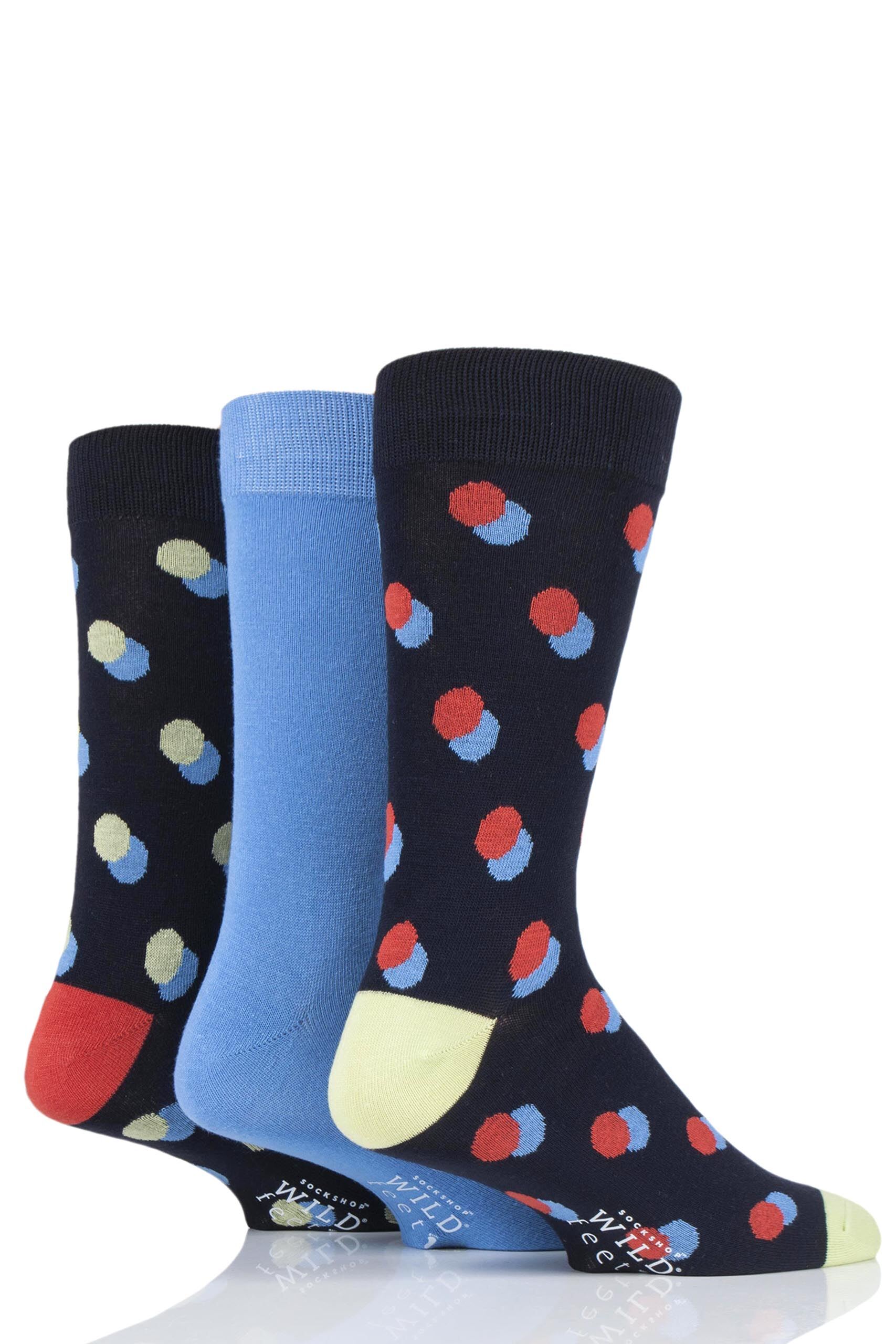 Image of Mens 3 Pair SOCKSHOP Wild Feet Bamboo Double Dot Socks Navy 7-11 Mens