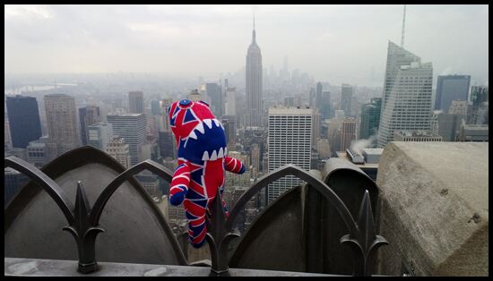 SockMonster Jack and the New York skyline