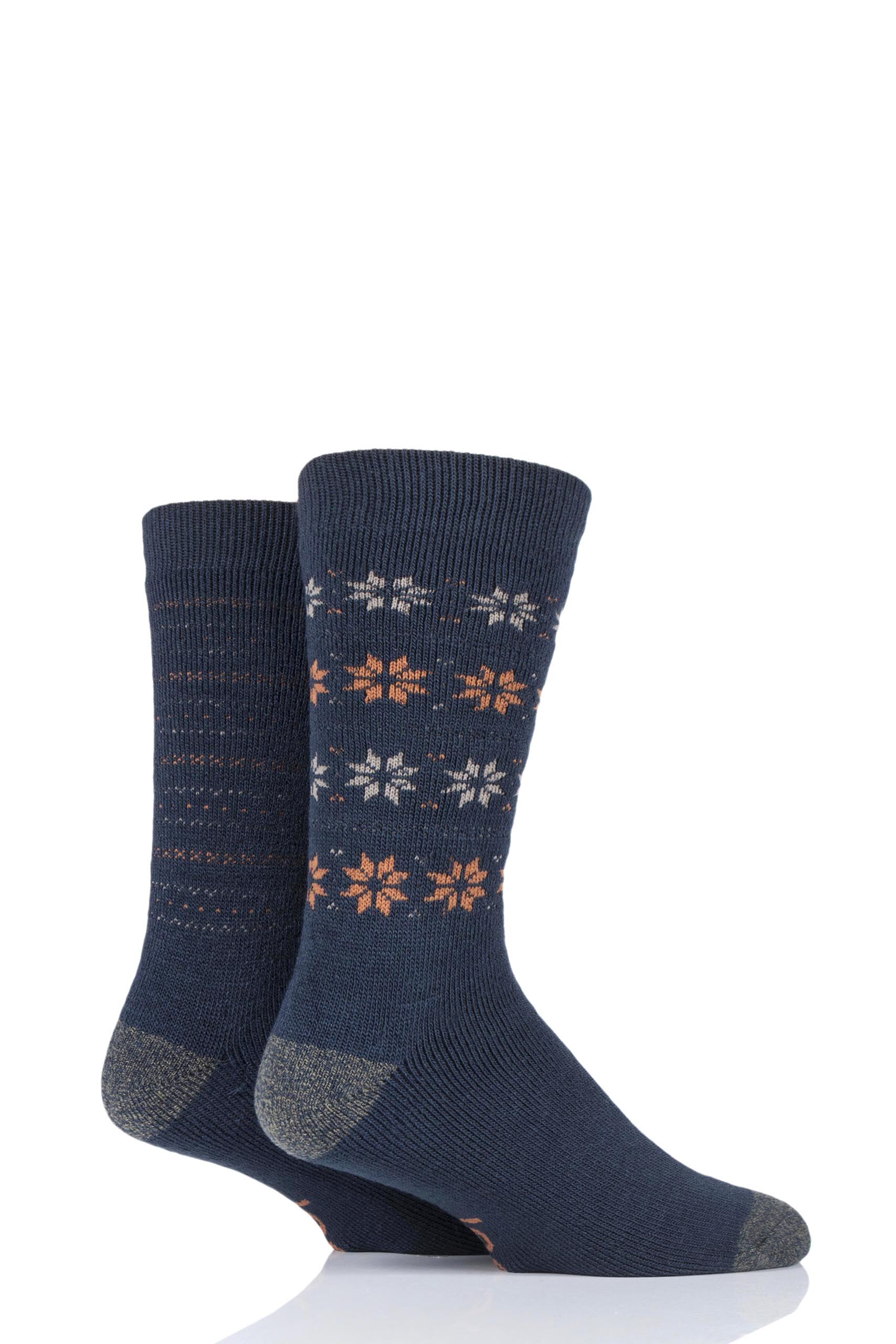 Image of 2 Pair Deep Blue / Sand / Mustard Brushed Thermal Boot Socks Men's 6-11 Mens - Jeep