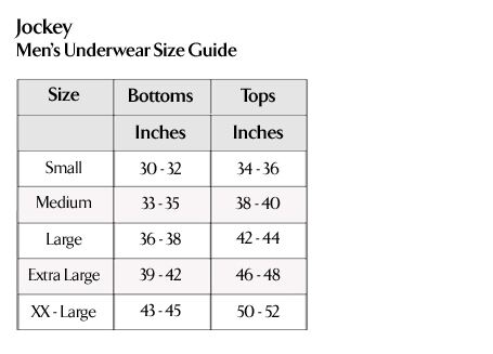 Jockey Mens Underwear : Size Guides : Pages : SockShop