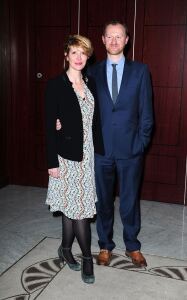 Julia Davis wears patterned tights