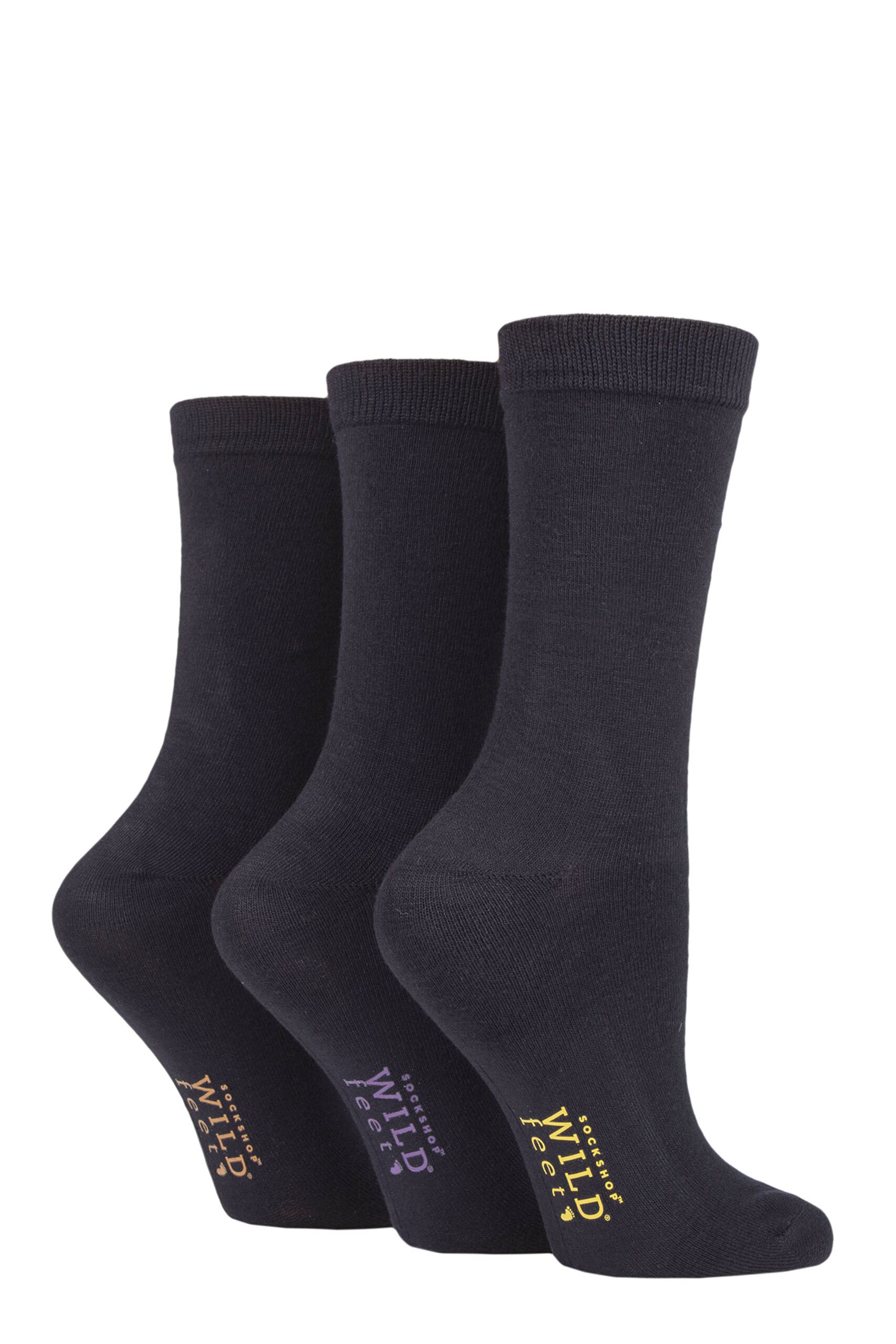 Ladies 3 Pair SockShop Wild Feet Slogan Cotton Sports Socks
