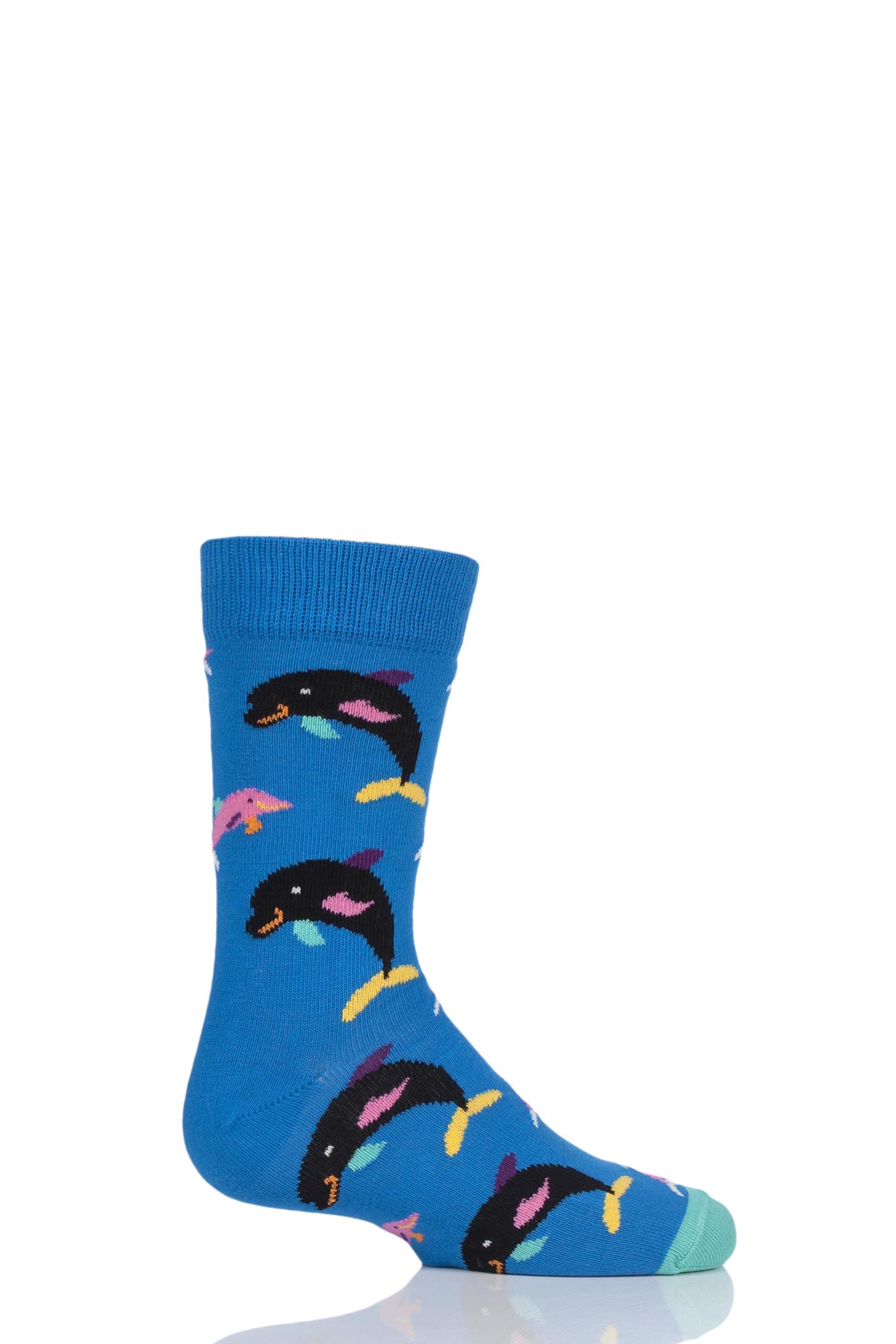 Image of 1 Pair Blue Dolphin Cotton Socks Kids Unisex 12-24 Months - Happy Socks