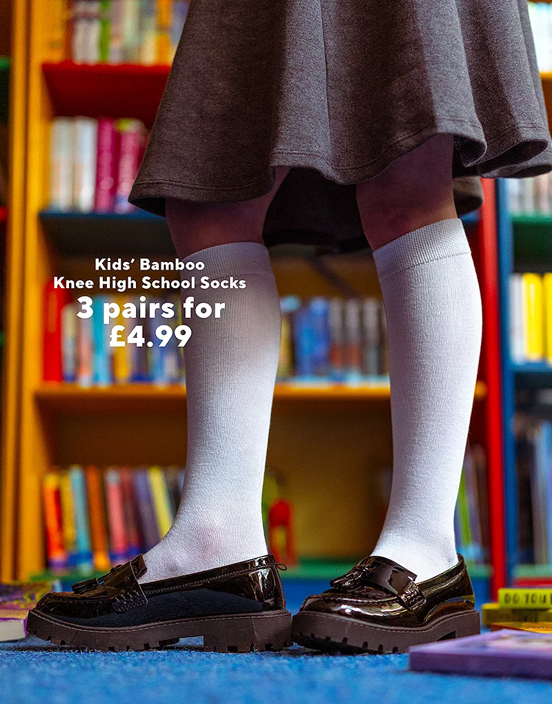 Kids' Bamboo school socks with comfort cuffs and smooth toe seams.