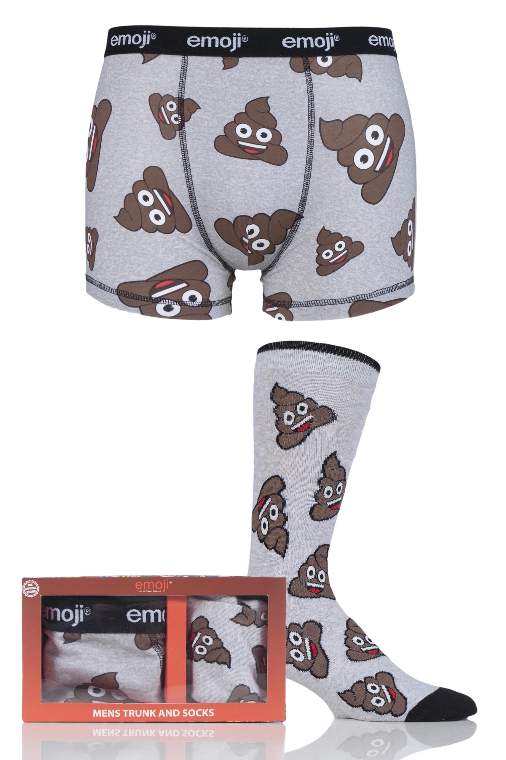 Image of 1 Pack Grey Emoji Poo Boxers and Socks Set in Gift Box Men's Large - Film & TV Characters